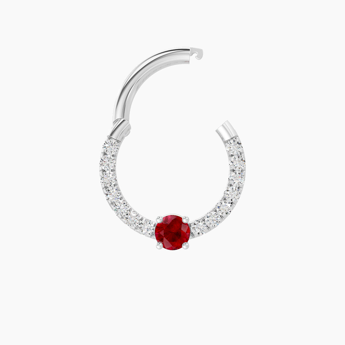 Inanna | 18k White Gold 8 mm Round Ruby & Diamond Daith Piercing