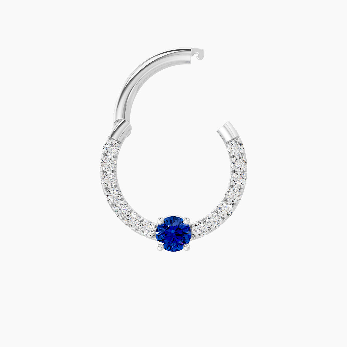 Inanna | 18k White Gold 8 mm Round Sapphire & Diamond Daith Piercing