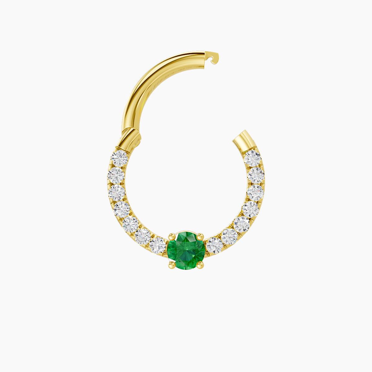 Inanna | 18k Yellow Gold 8 mm Round Emerald & Diamond Daith Piercing