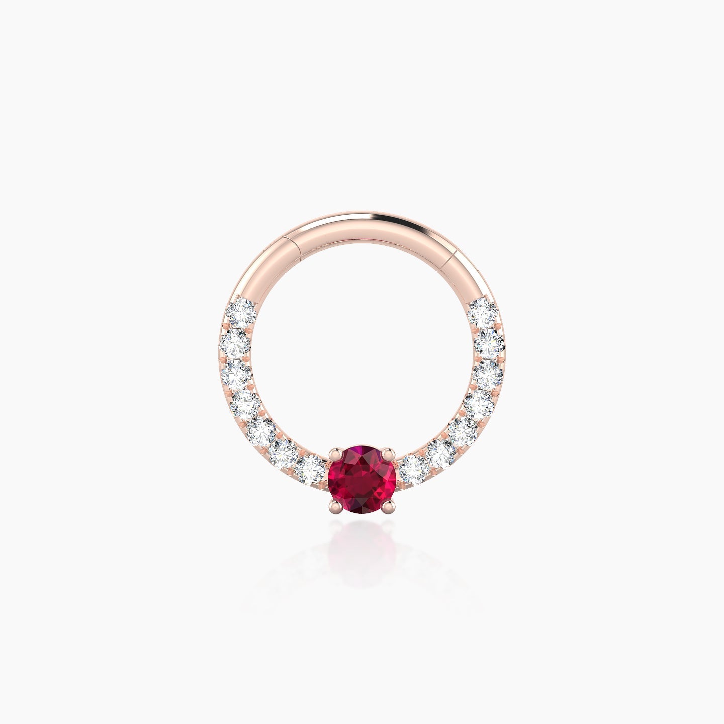 Inanna | 18k Rose Gold 8 mm Round Ruby & Diamond Daith Piercing