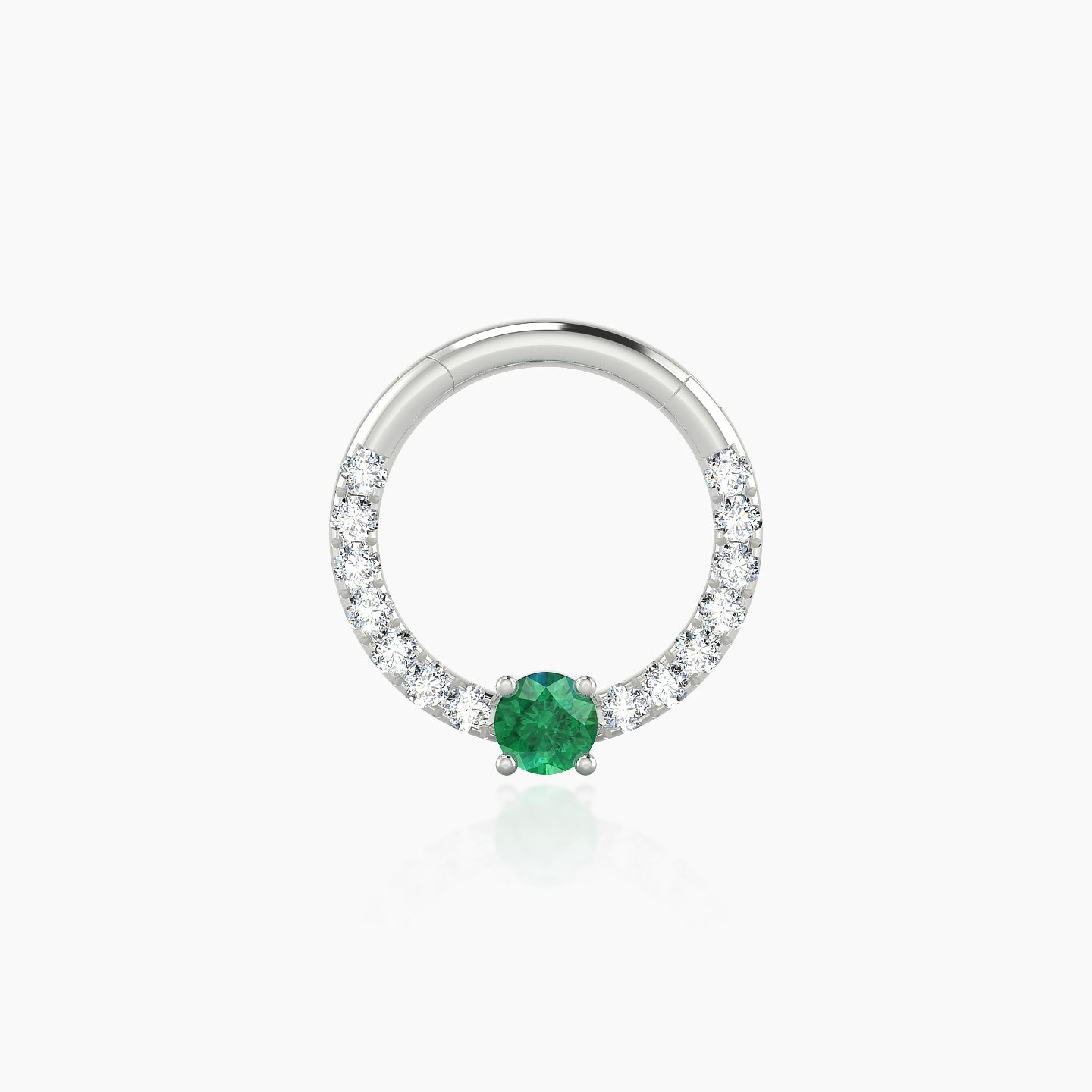 Inanna | 18k White Gold 8 mm Round Emerald & Diamond Daith Piercing