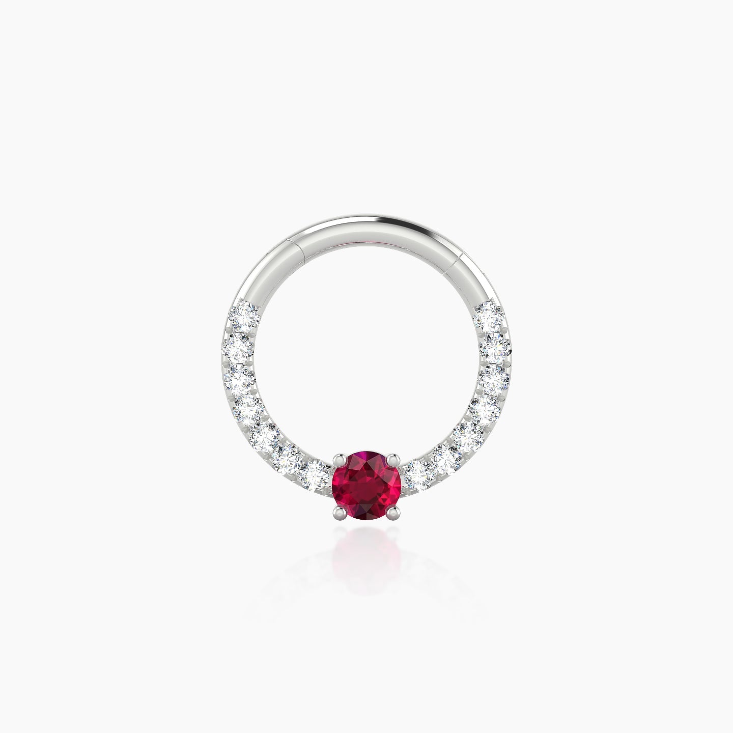 Inanna | 18k White Gold 8 mm Round Ruby & Diamond Daith Piercing