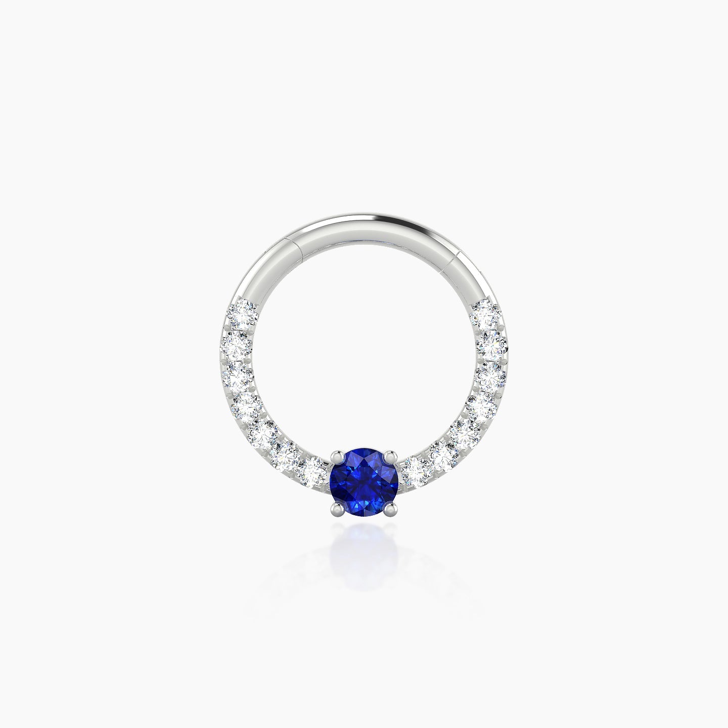 Inanna | 18k White Gold 8 mm Round Sapphire & Diamond Daith Piercing