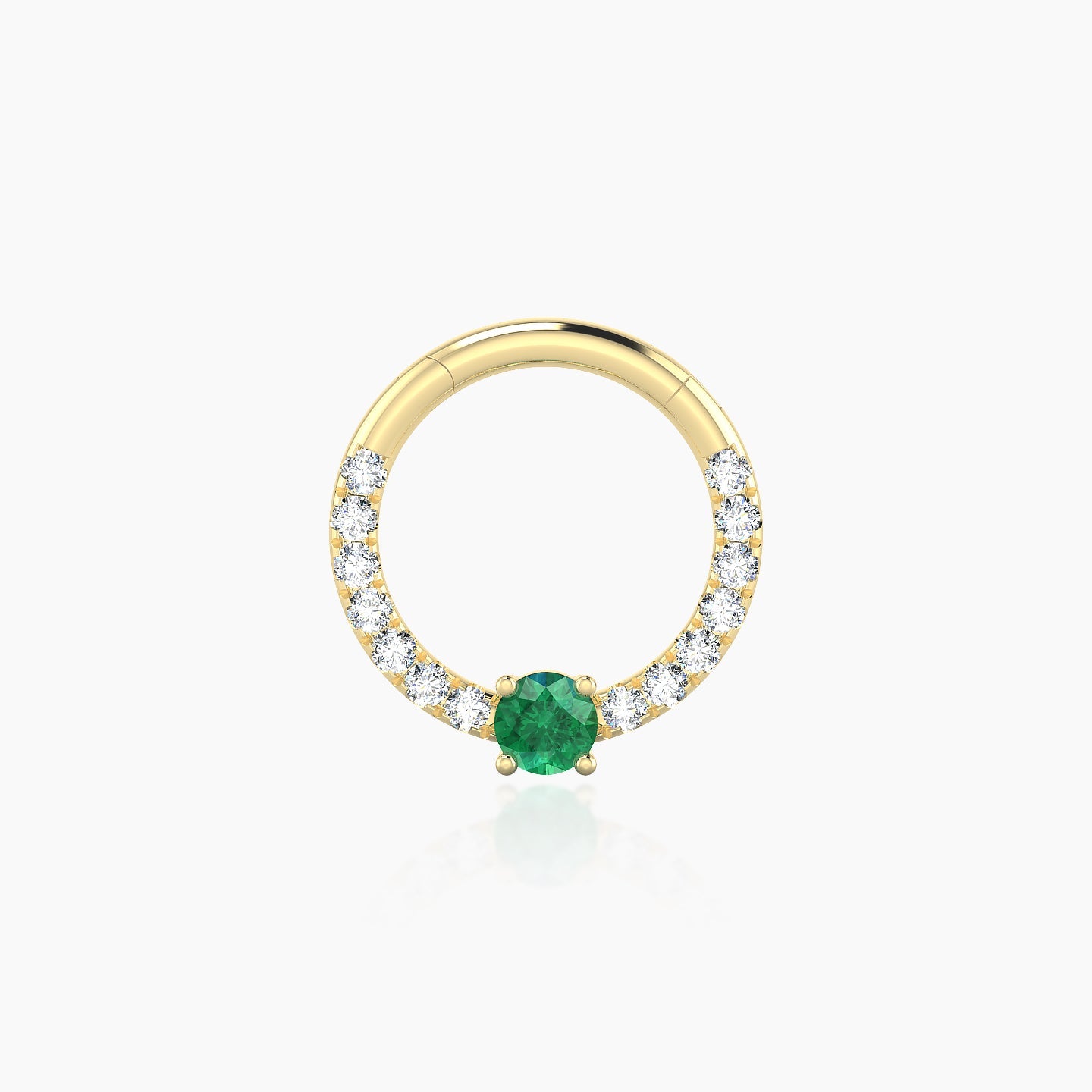 Inanna | 18k Yellow Gold 8 mm Round Emerald & Diamond Daith Piercing