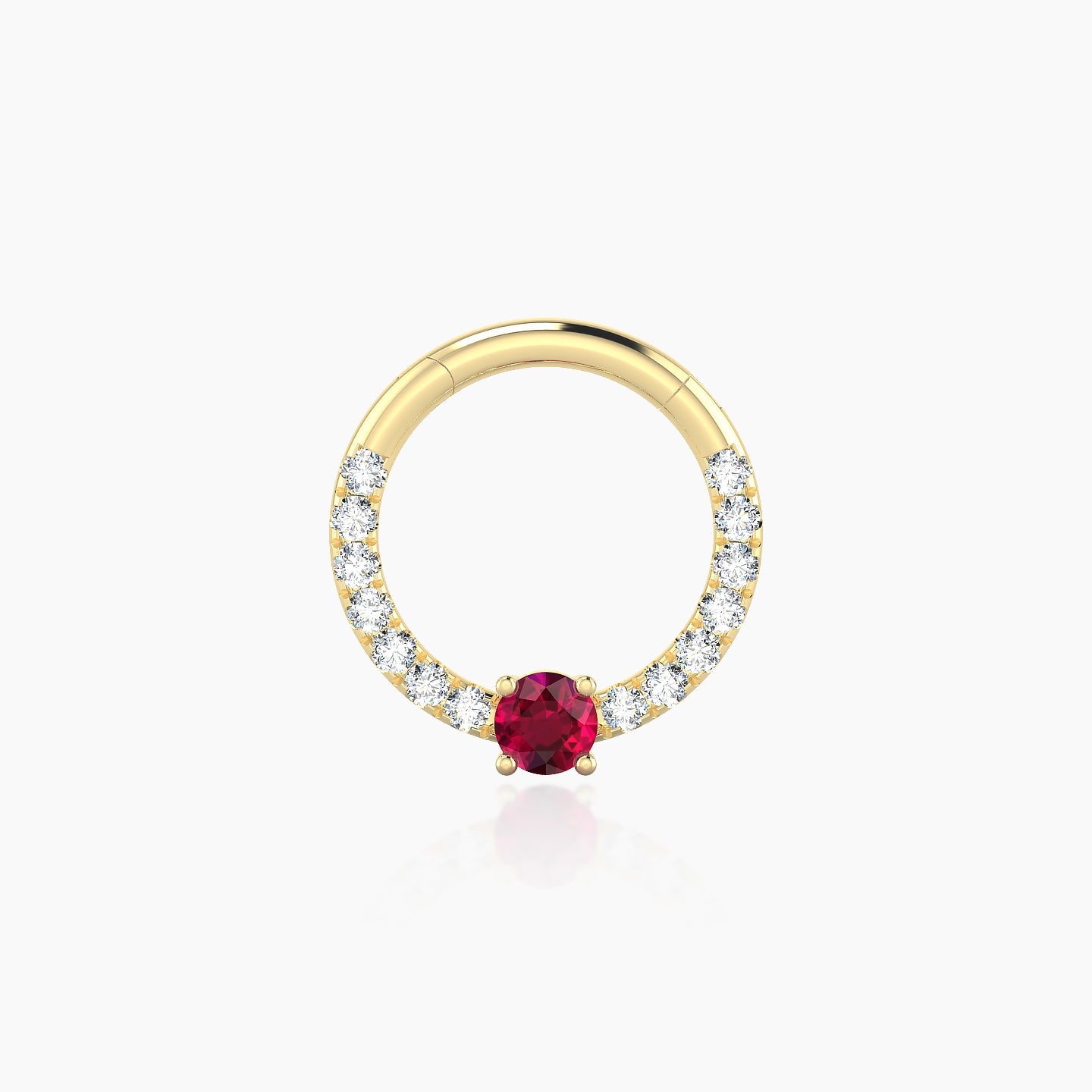 Inanna | 18k Yellow Gold 8 mm Round Ruby & Diamond Daith Piercing