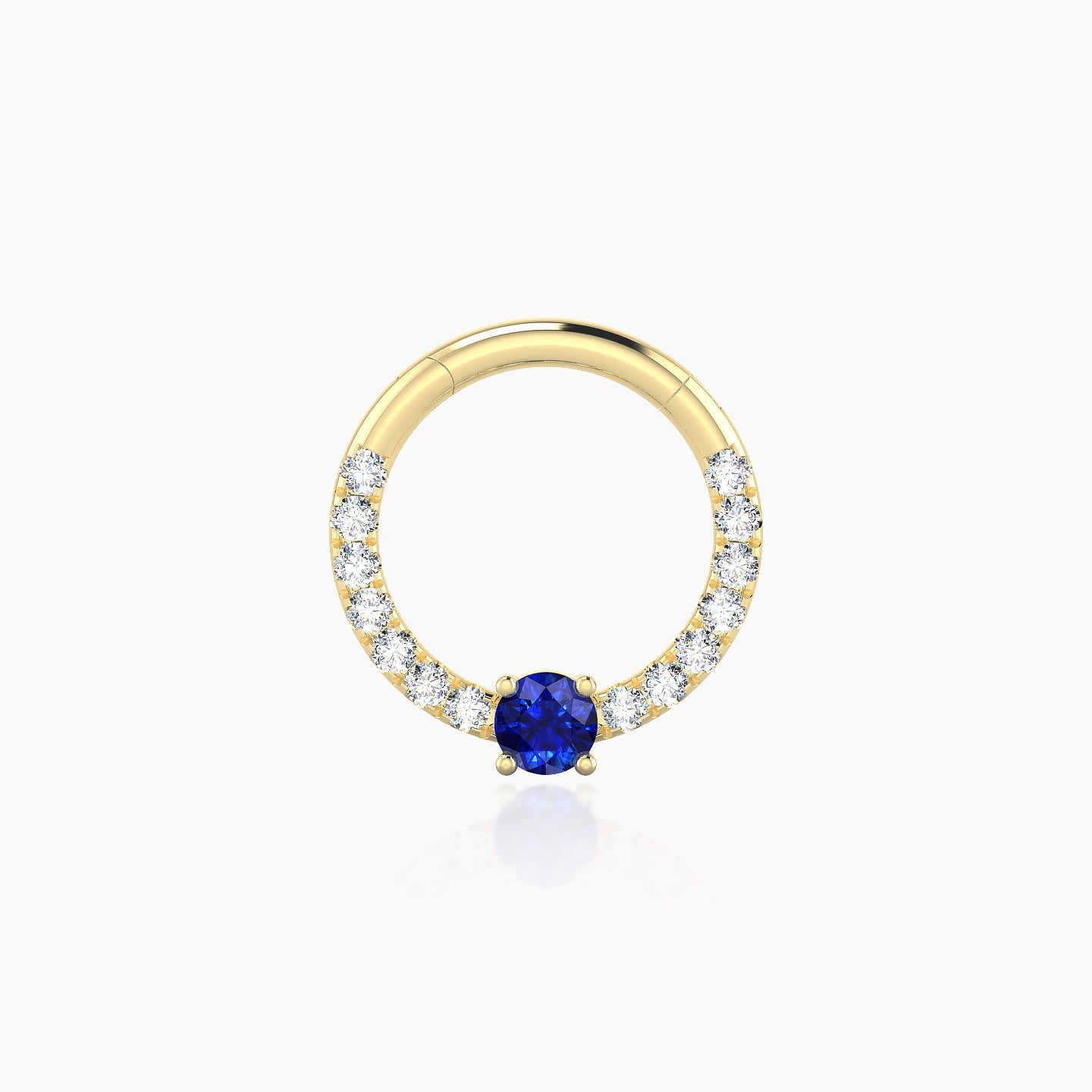 Inanna | 18k Yellow Gold 8 mm Round Sapphire & Diamond Daith Piercing