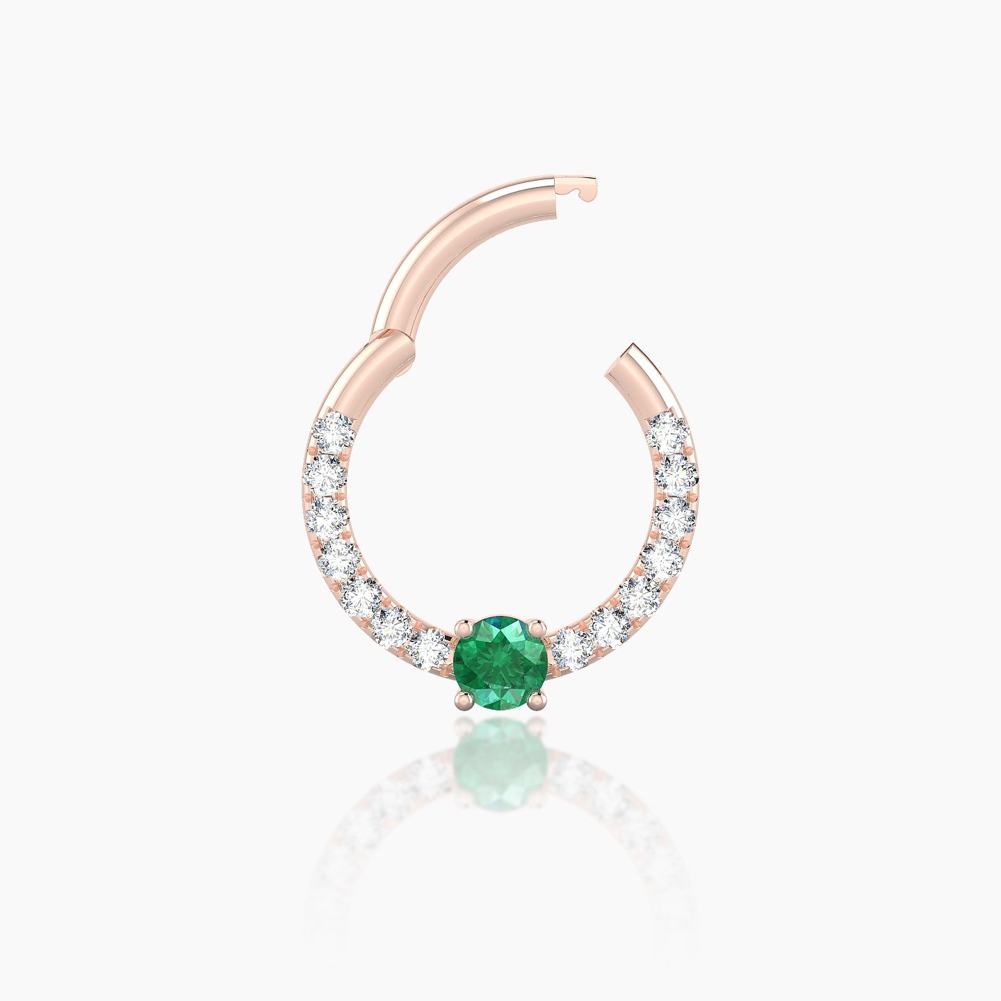 Inanna | 18k Rose Gold 8 mm Round Emerald & Diamond Daith Piercing