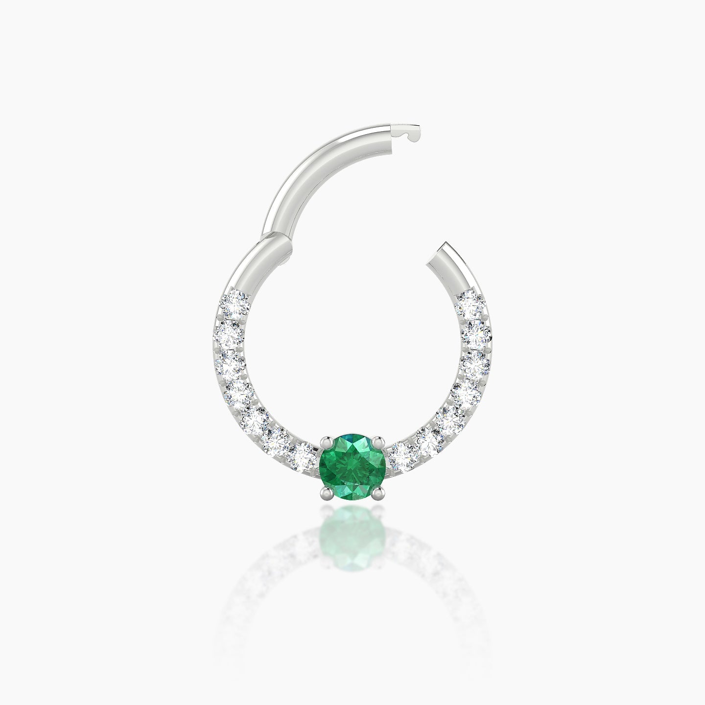 Inanna | 18k White Gold 8 mm Round Emerald & Diamond Daith Piercing