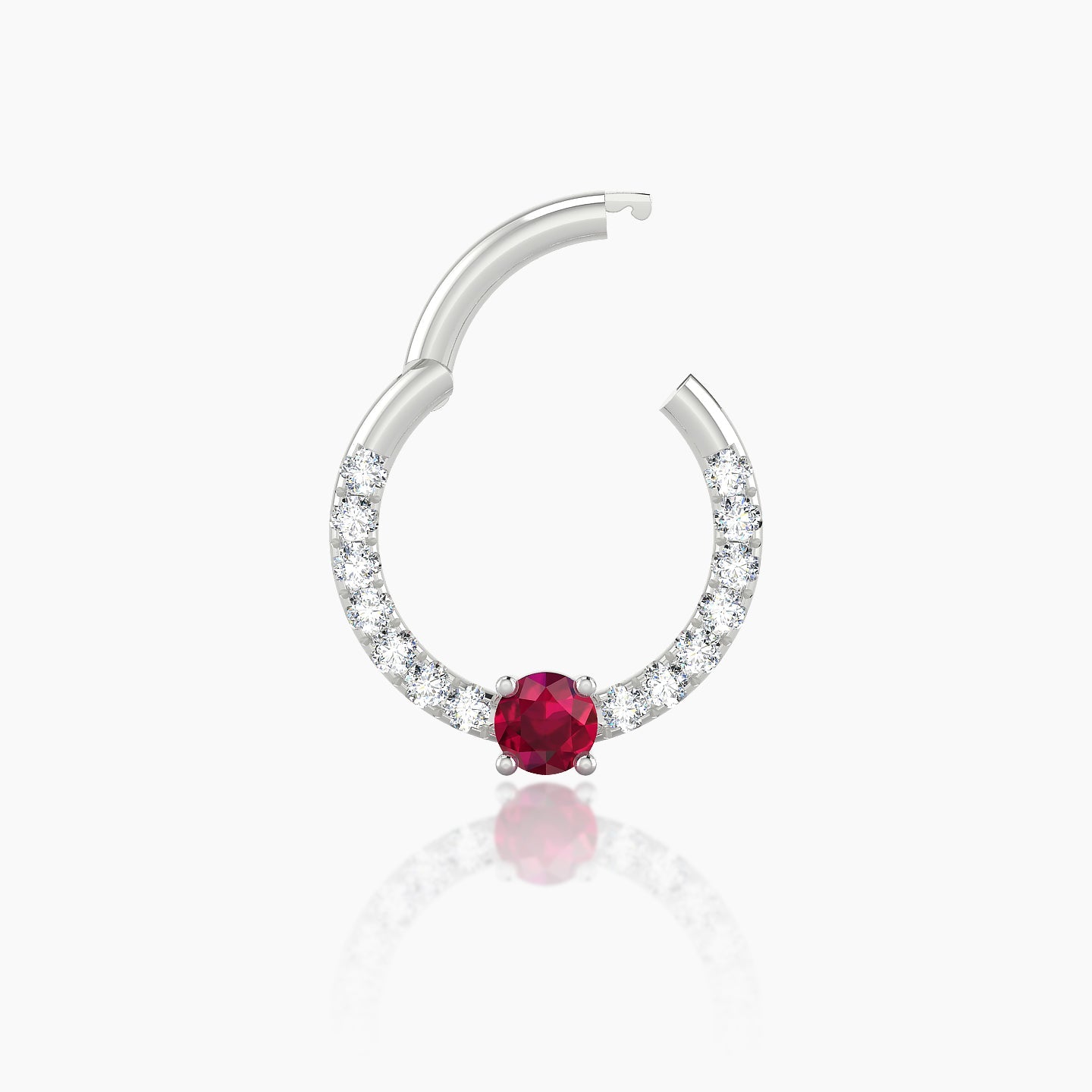 Inanna | 18k White Gold 8 mm Round Ruby & Diamond Daith Piercing