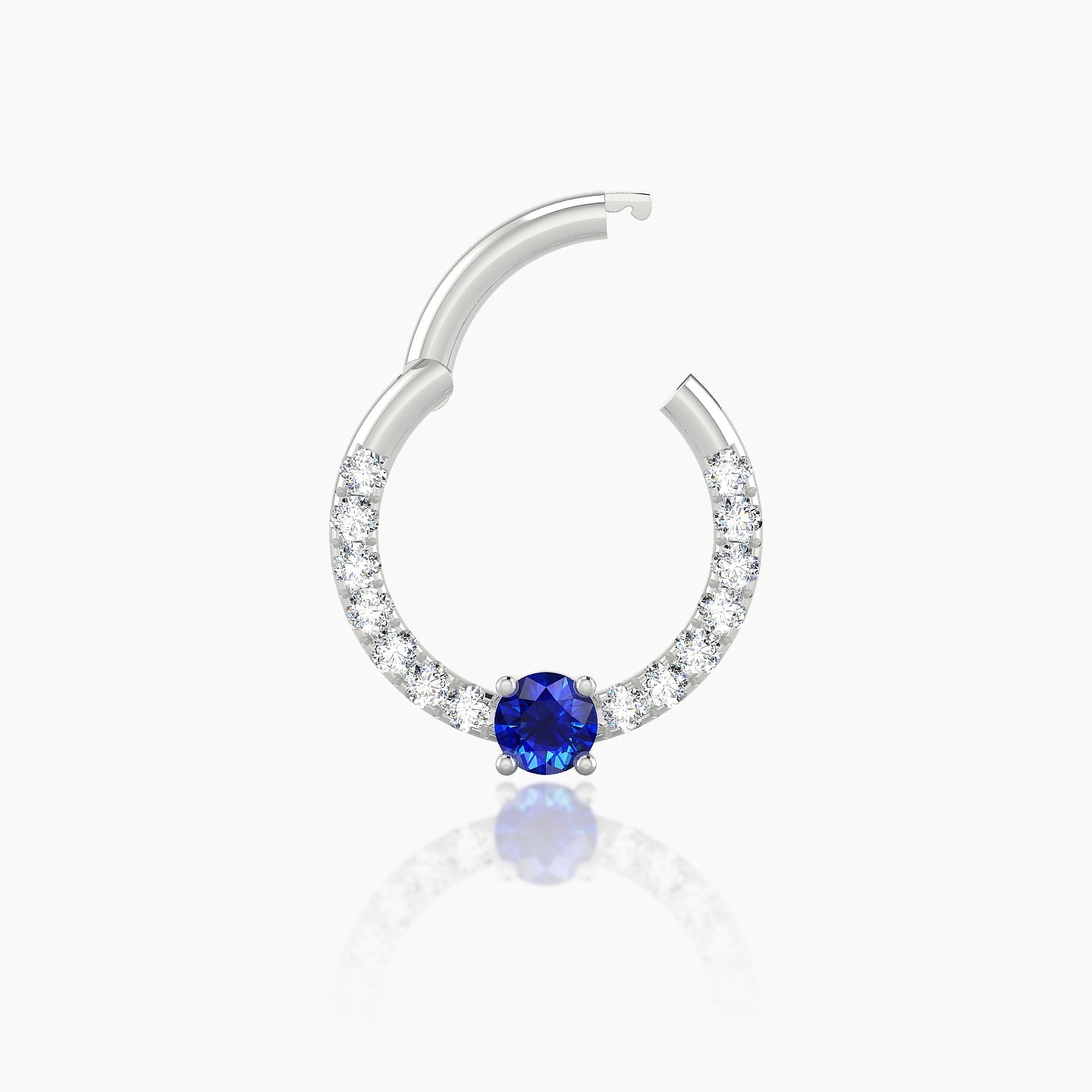 Inanna | 18k White Gold 8 mm Round Sapphire & Diamond Daith Piercing