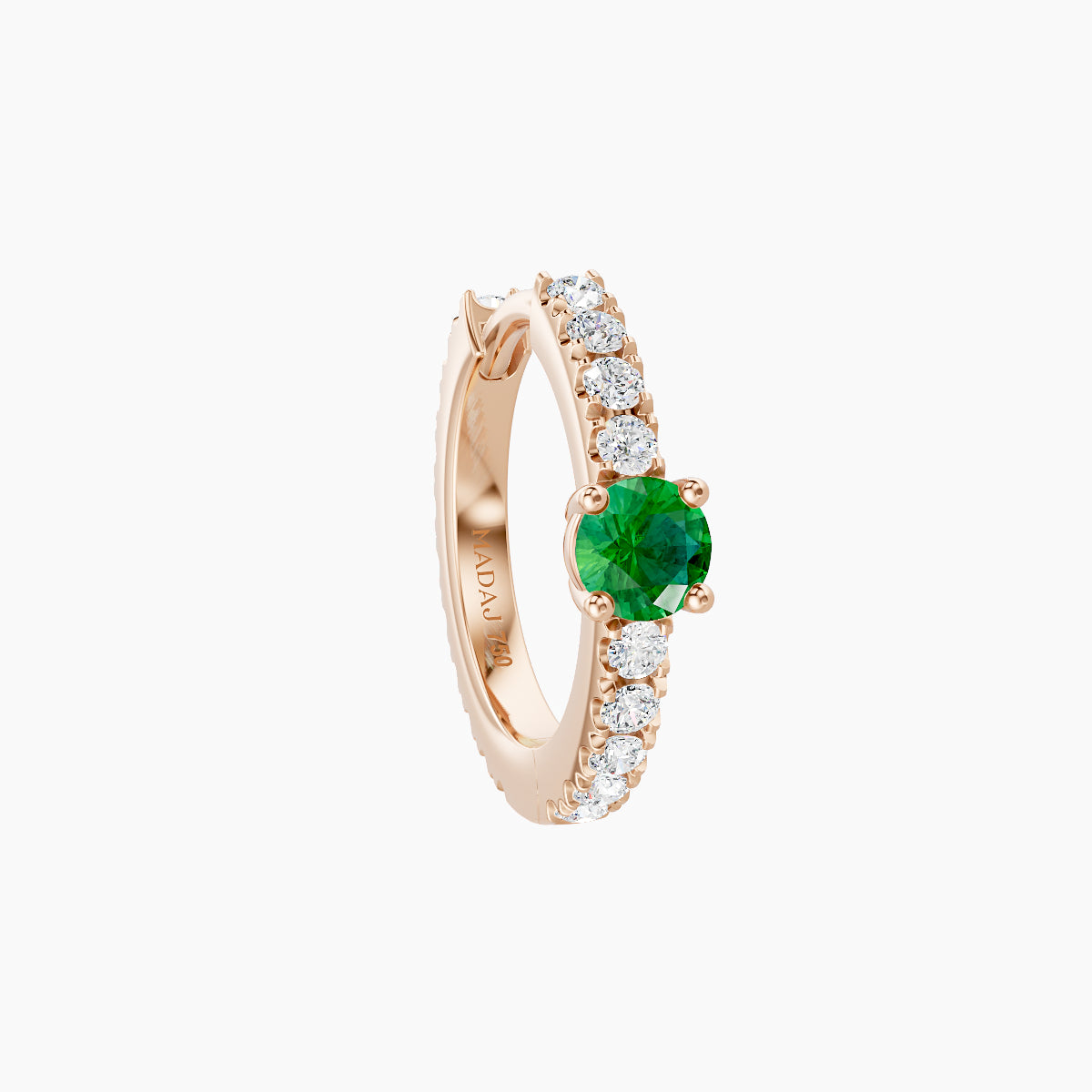 Inanna | 18k Rose Gold 8 mm Round Emerald & Diamond Hoop Piercing
