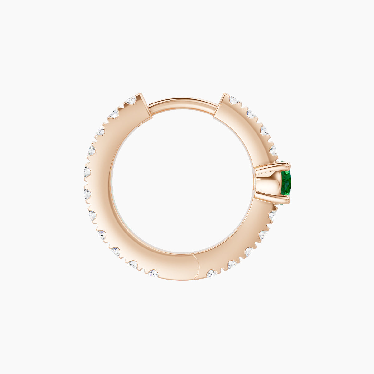 Inanna | 18k Rose Gold 8 mm Round Emerald & Diamond Hoop Piercing