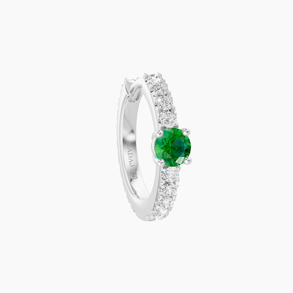Inanna | 18k White Gold 8 mm Round Emerald & Diamond Hoop Piercing