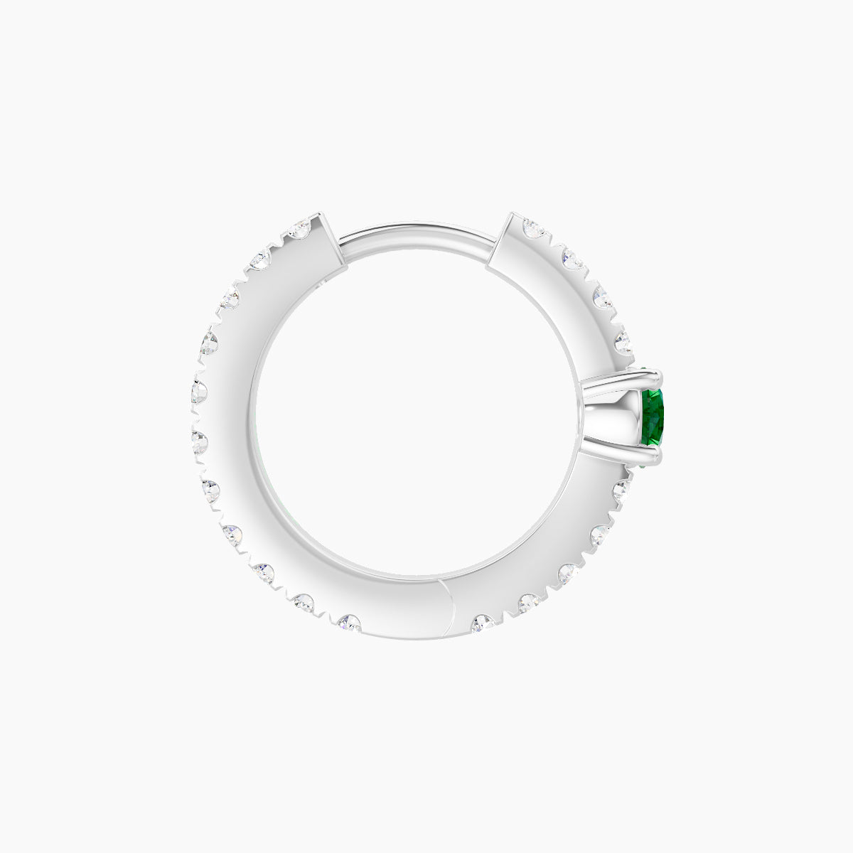 Inanna | 18k White Gold 8 mm Round Emerald & Diamond Hoop Piercing
