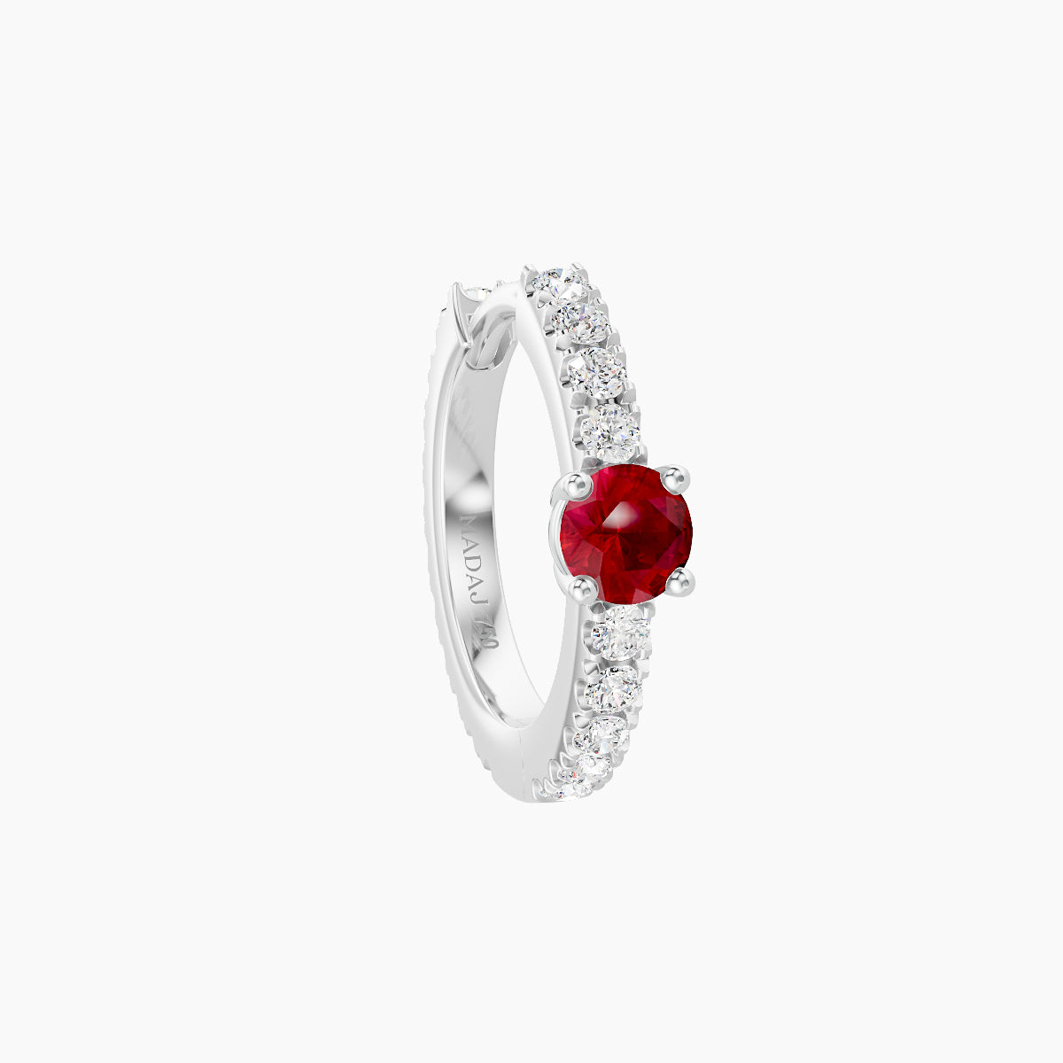 Inanna | 18k White Gold 8 mm Round Ruby & Diamond Hoop Piercing