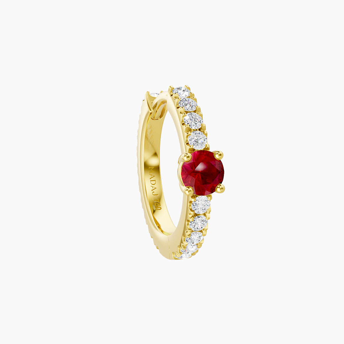 Inanna | 18k Yellow Gold 8 mm Round Ruby & Diamond Hoop Piercing
