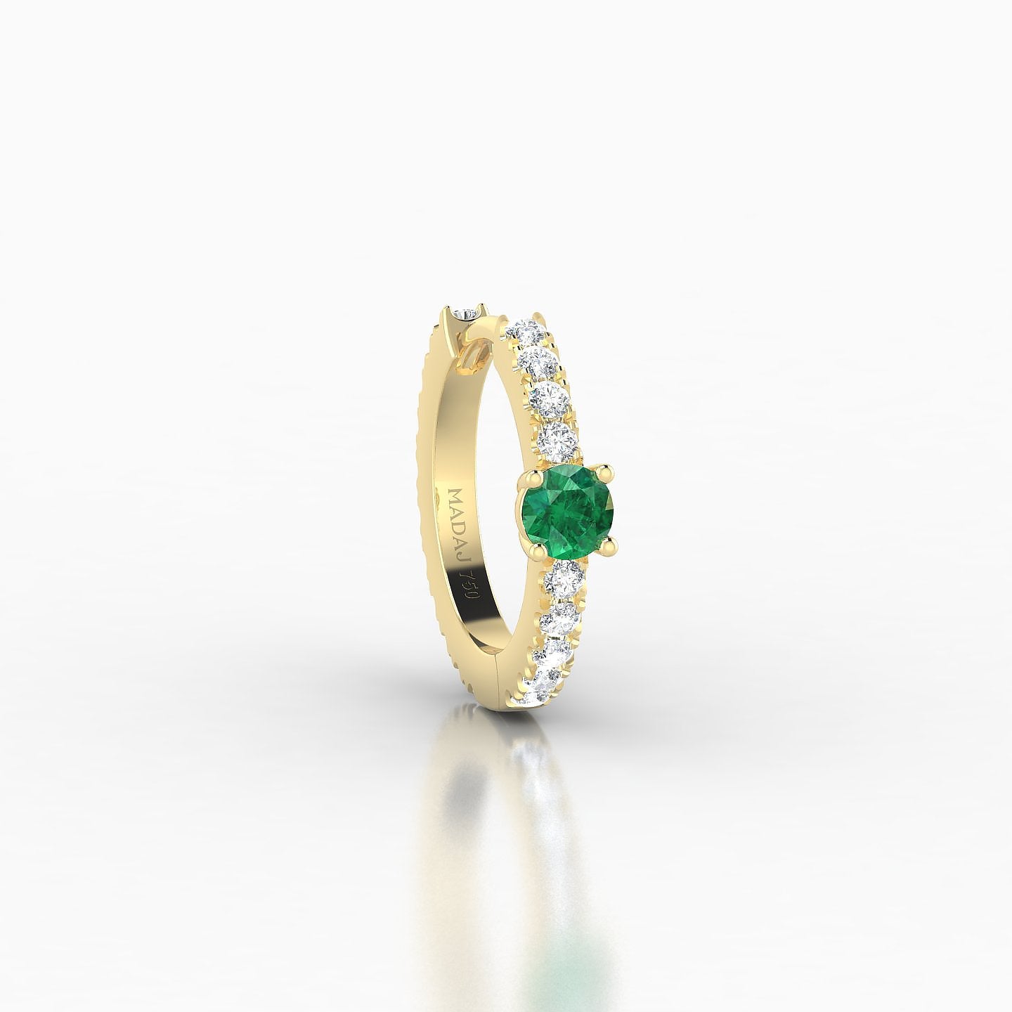 Inanna | 18k Yellow Gold 8 mm Round Emerald & Diamond Hoop Piercing