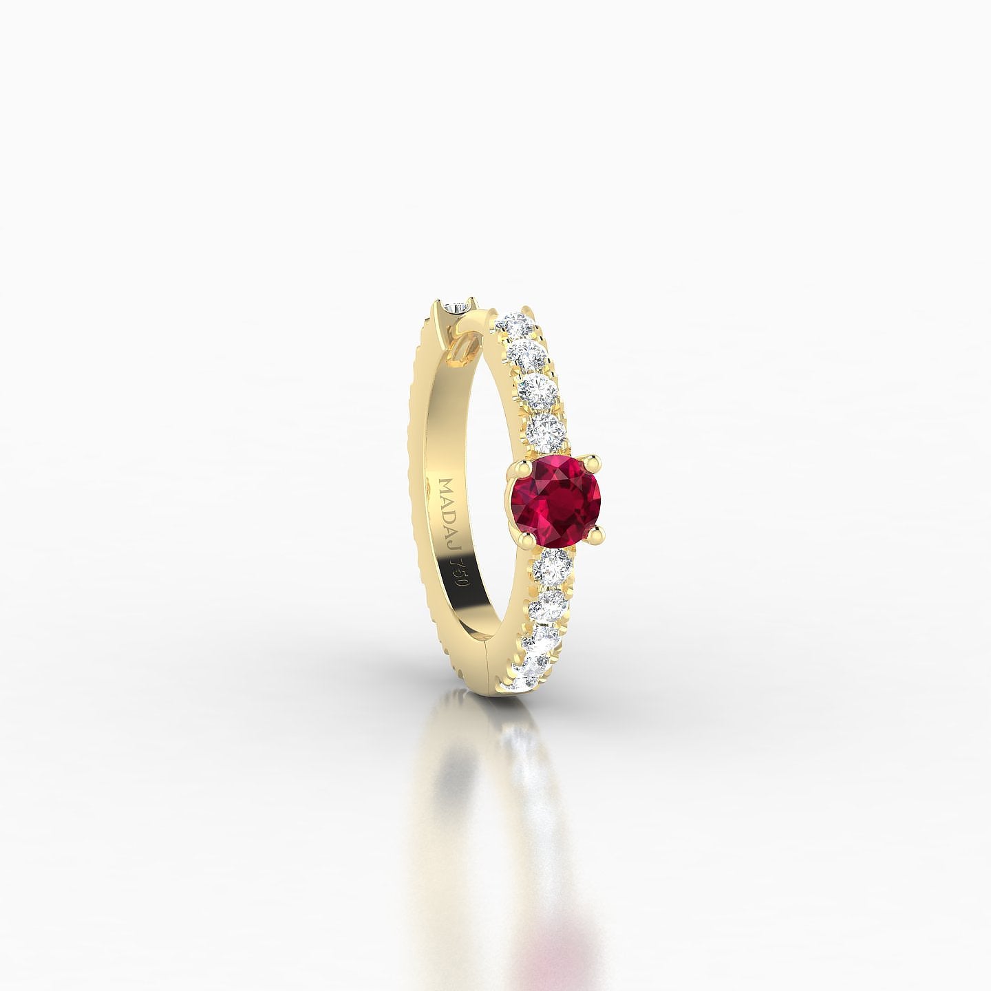 Inanna | 18k Yellow Gold 8 mm Round Ruby & Diamond Hoop Piercing