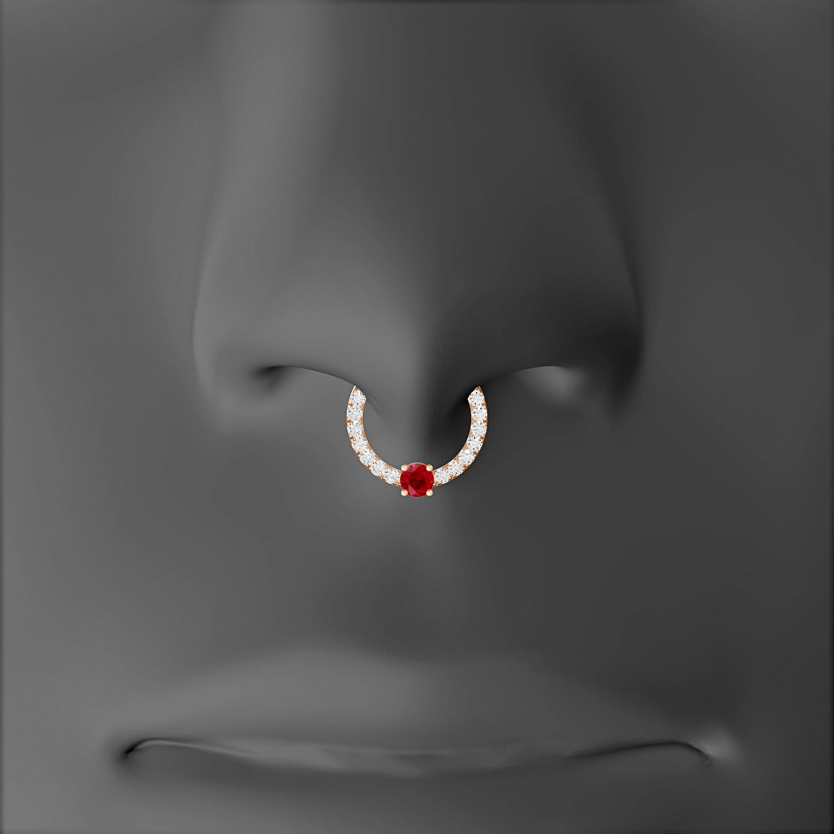Inanna | 18k Rose Gold 8 mm Round Ruby & Diamond Septum Piercing