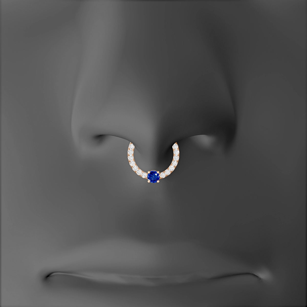 Inanna | 18k Rose Gold 8 mm Round Sapphire & Diamond Septum Piercing