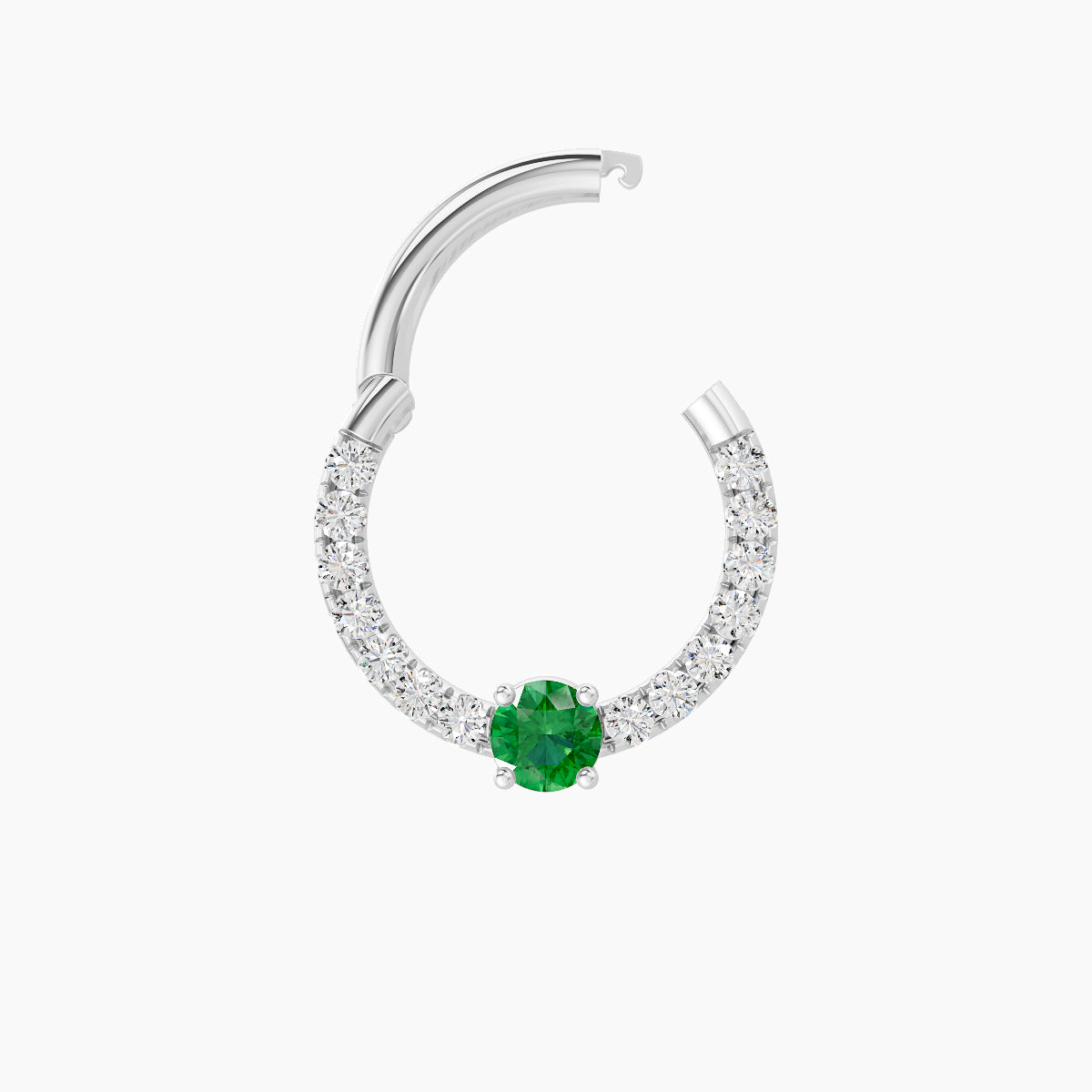 Inanna | 18k White Gold 8 mm Round Emerald & Diamond Septum Piercing