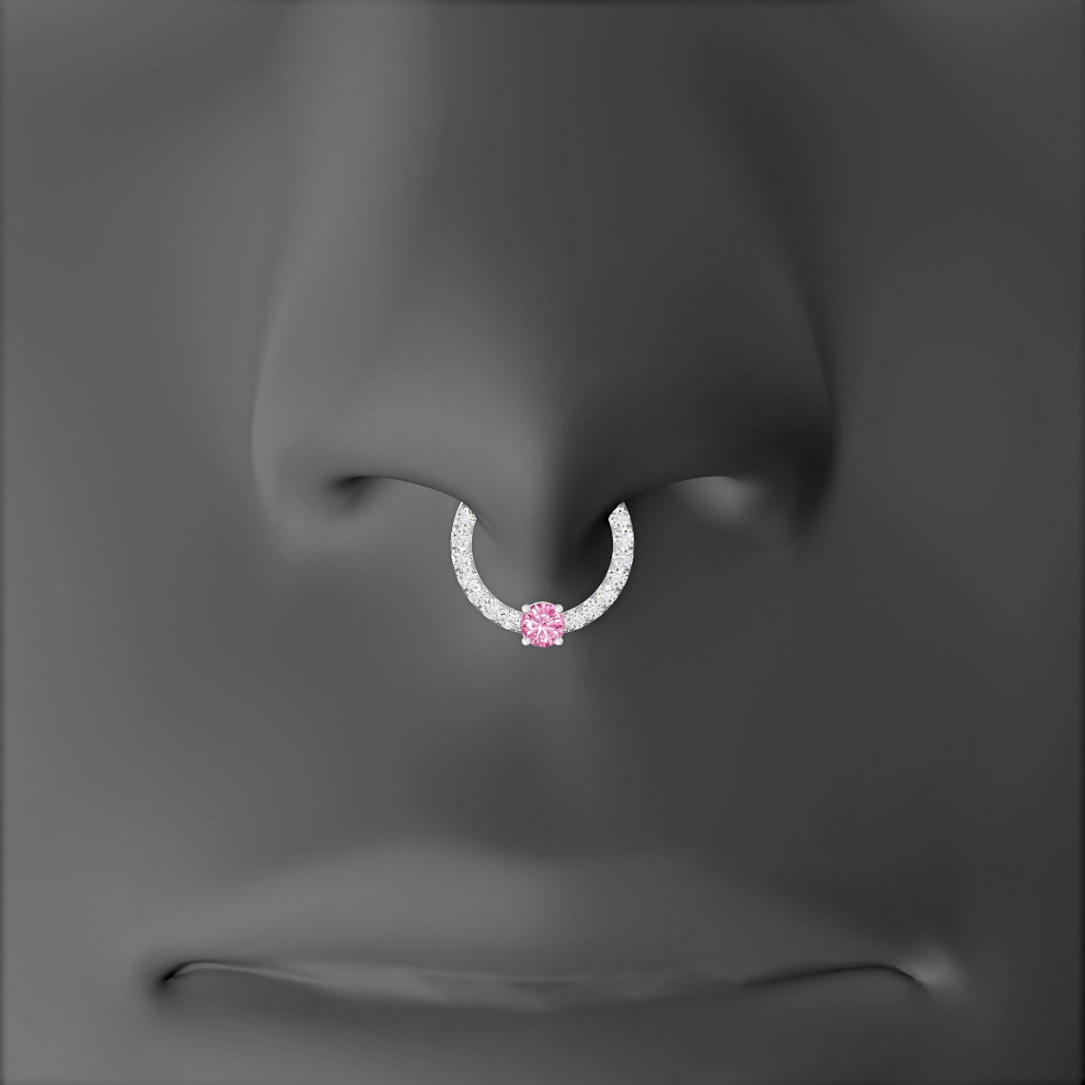 Inanna | 18k White Gold 8 mm Round Pink Sapphire & Diamond Septum Piercing