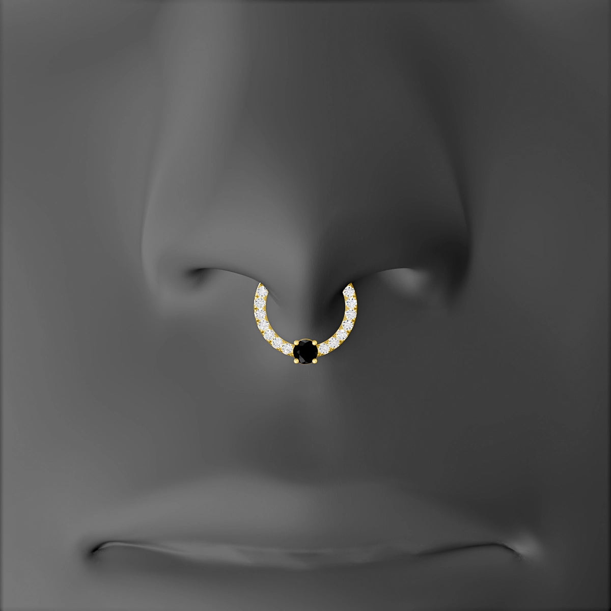 Inanna | 18k Yellow Gold 8 mm Round Black Diamond & Diamond Septum Piercing
