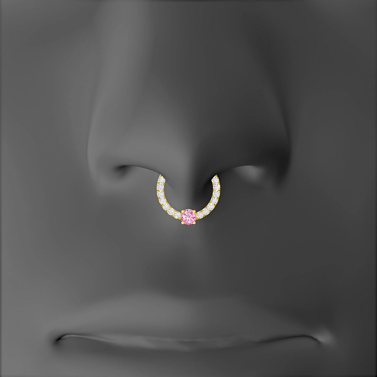 Inanna | 18k Yellow Gold 8 mm Round Pink Sapphire & Diamond Septum Piercing