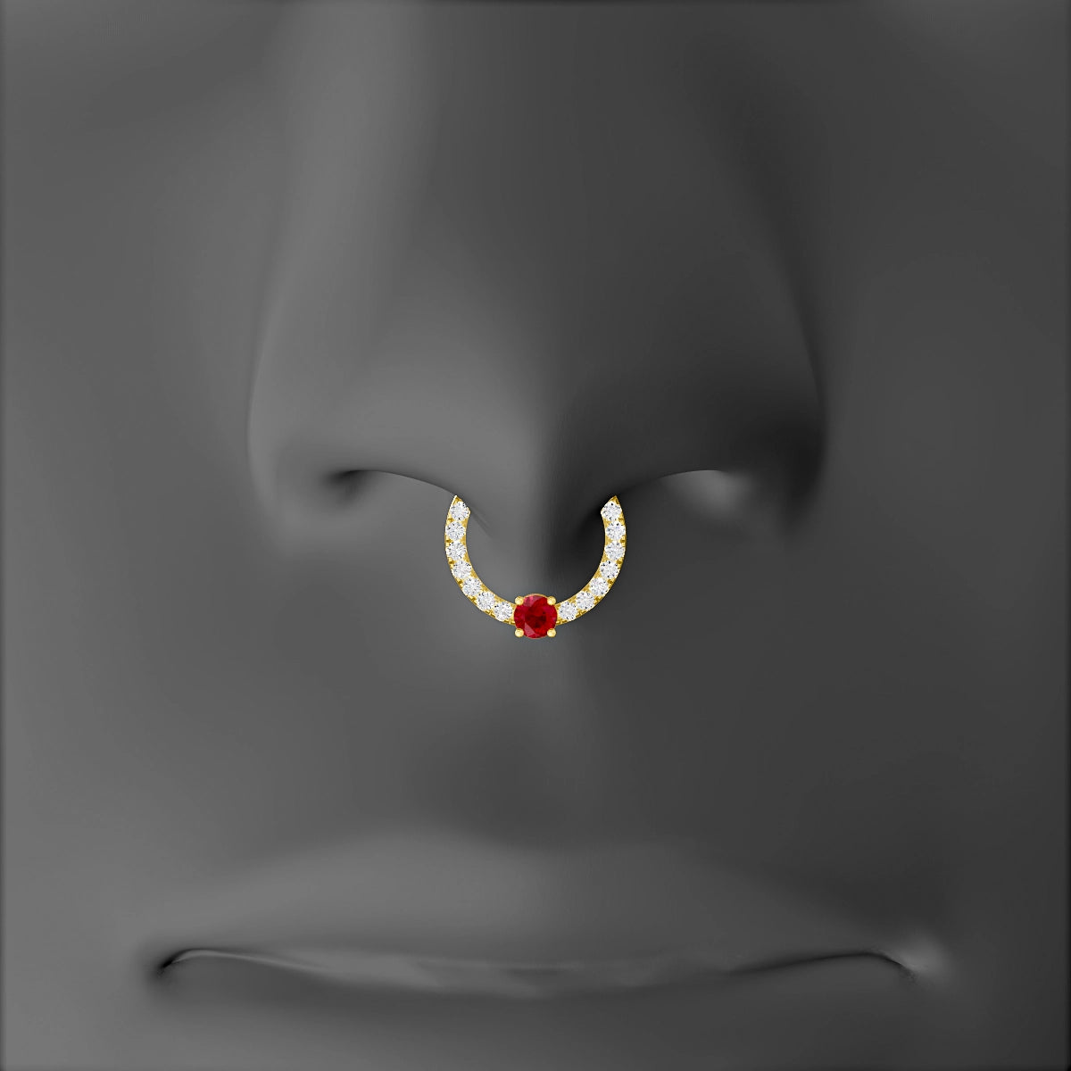 Inanna | 18k Yellow Gold 8 mm Round Ruby & Diamond Septum Piercing