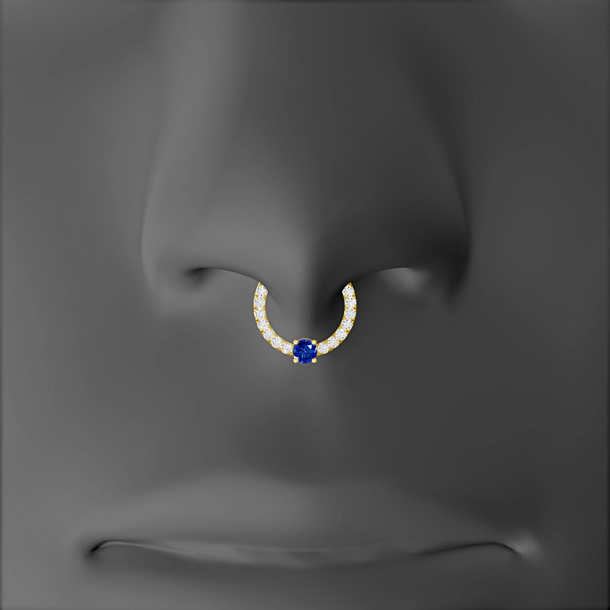 Inanna | 18k Yellow Gold 8 mm Round Sapphire & Diamond Septum Piercing