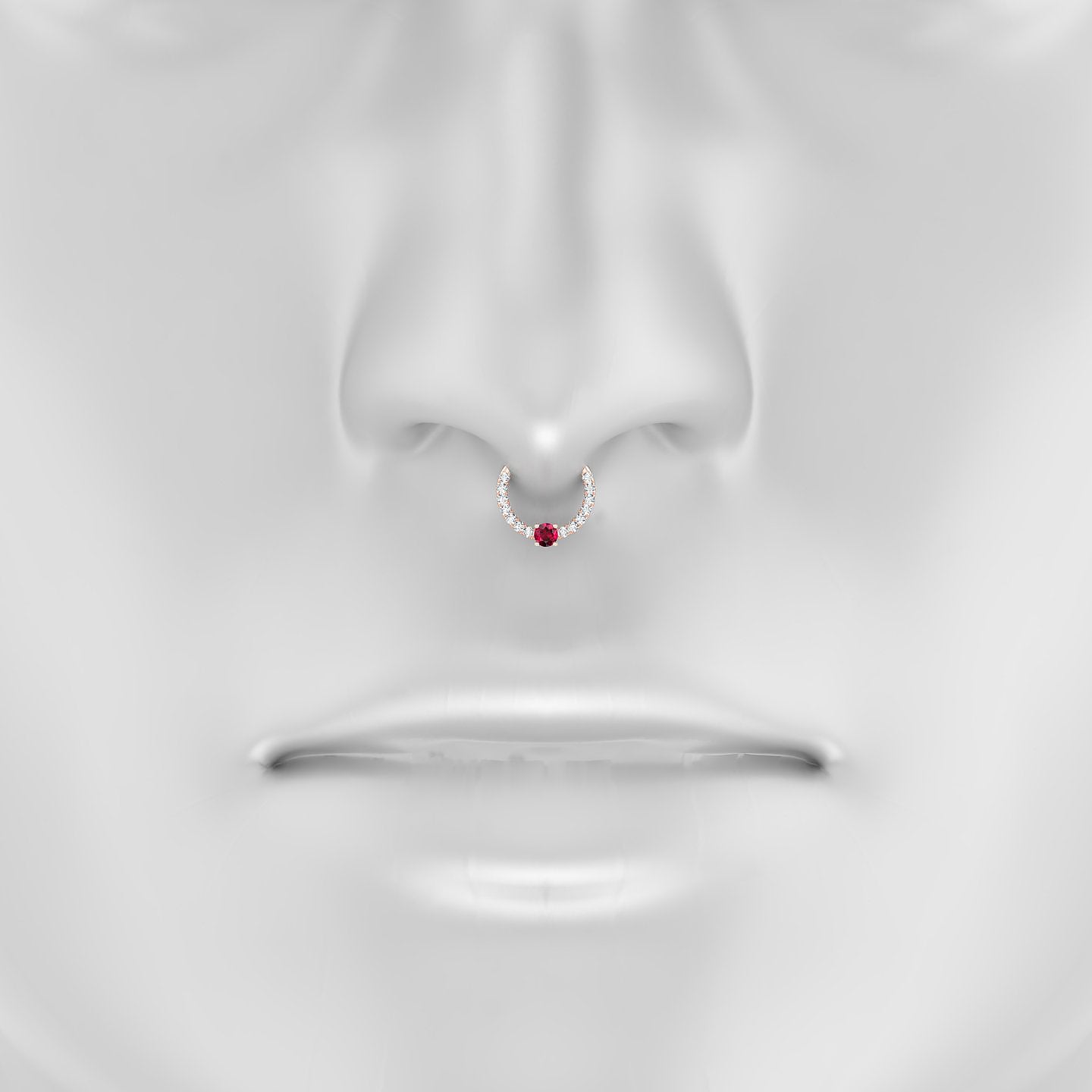 Inanna | 18k Rose Gold 8 mm Round Ruby & Diamond Septum Piercing
