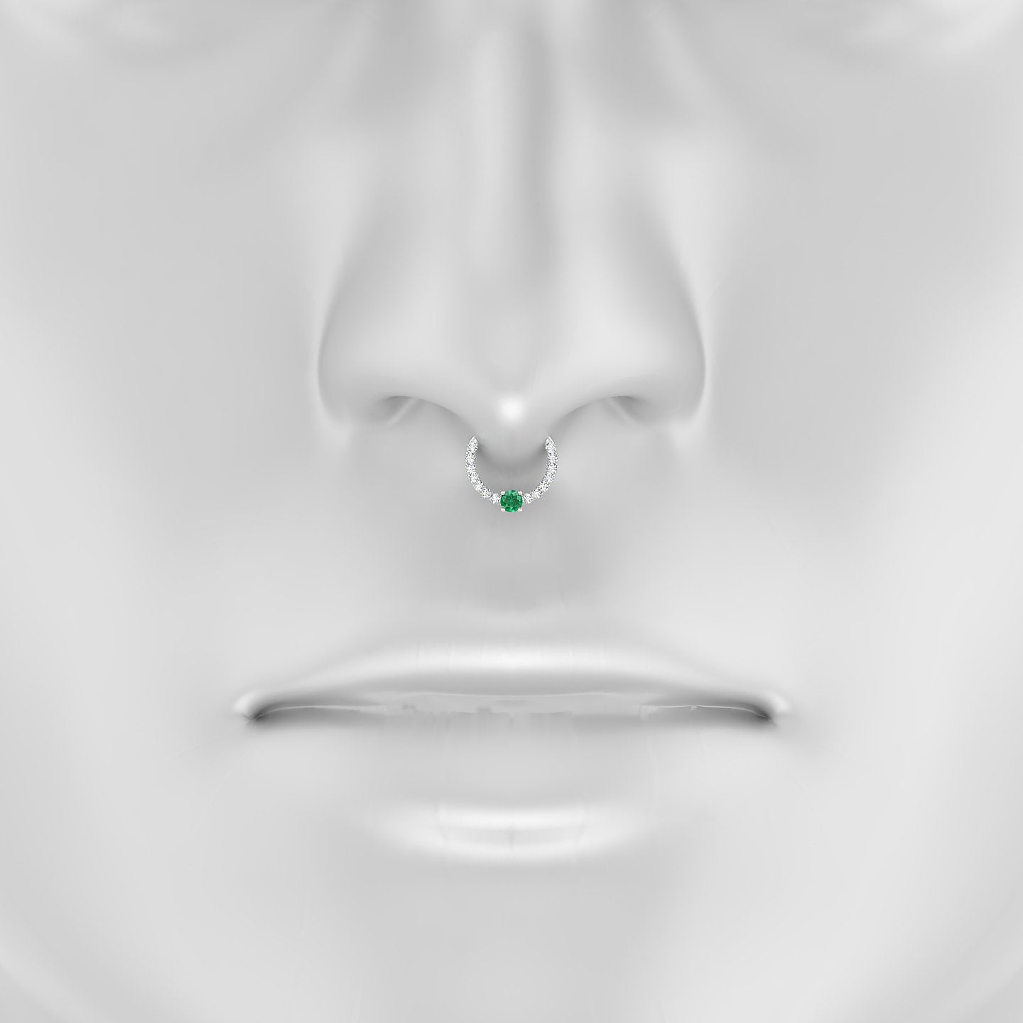 Inanna | 18k White Gold 8 mm Round Emerald & Diamond Septum Piercing