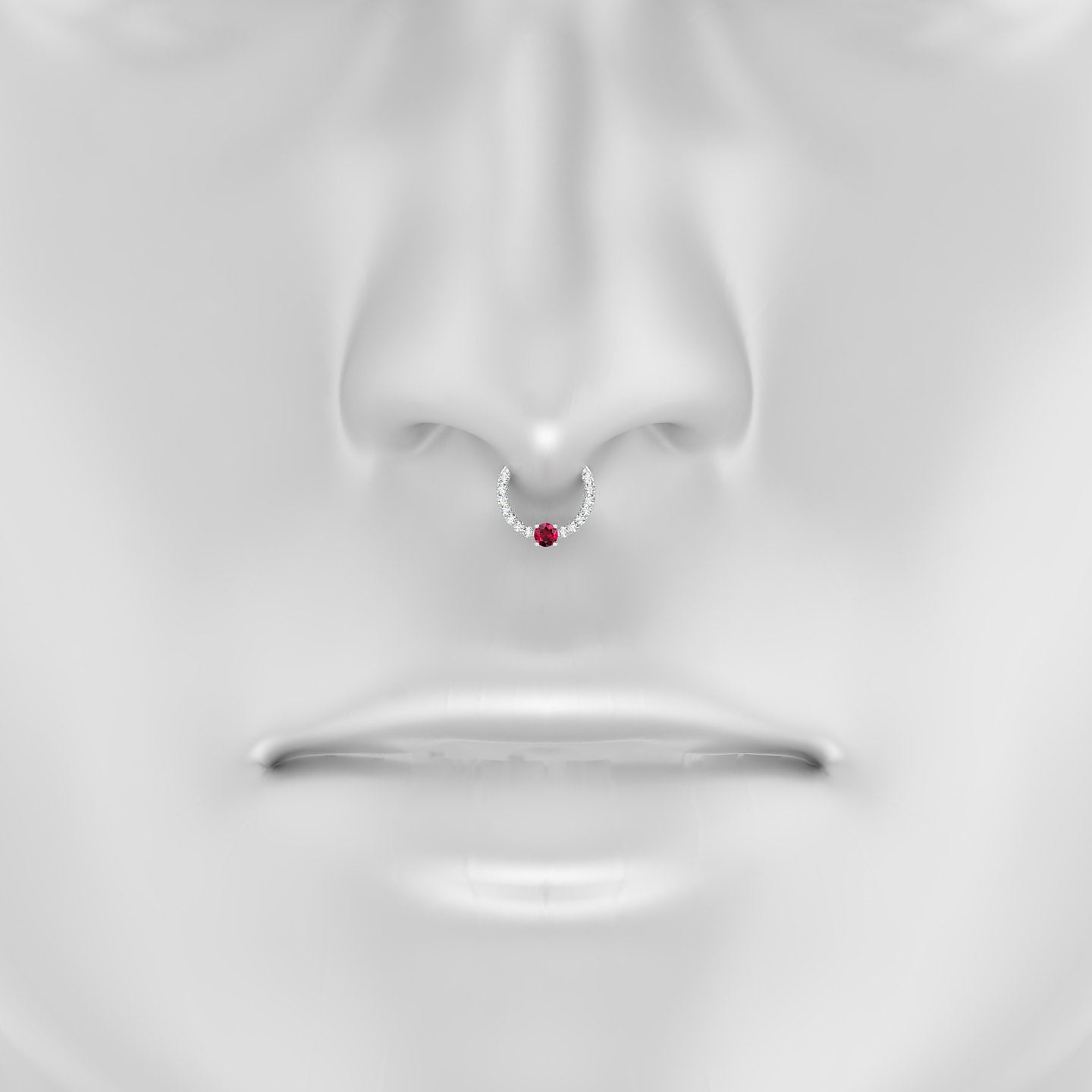 Inanna | 18k White Gold 8 mm Round Ruby & Diamond Septum Piercing