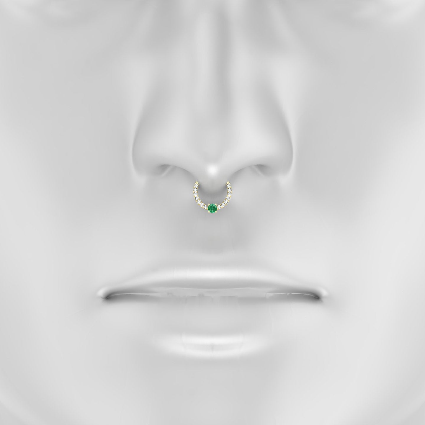 Inanna | 18k Yellow Gold 8 mm Round Emerald & Diamond Septum Piercing