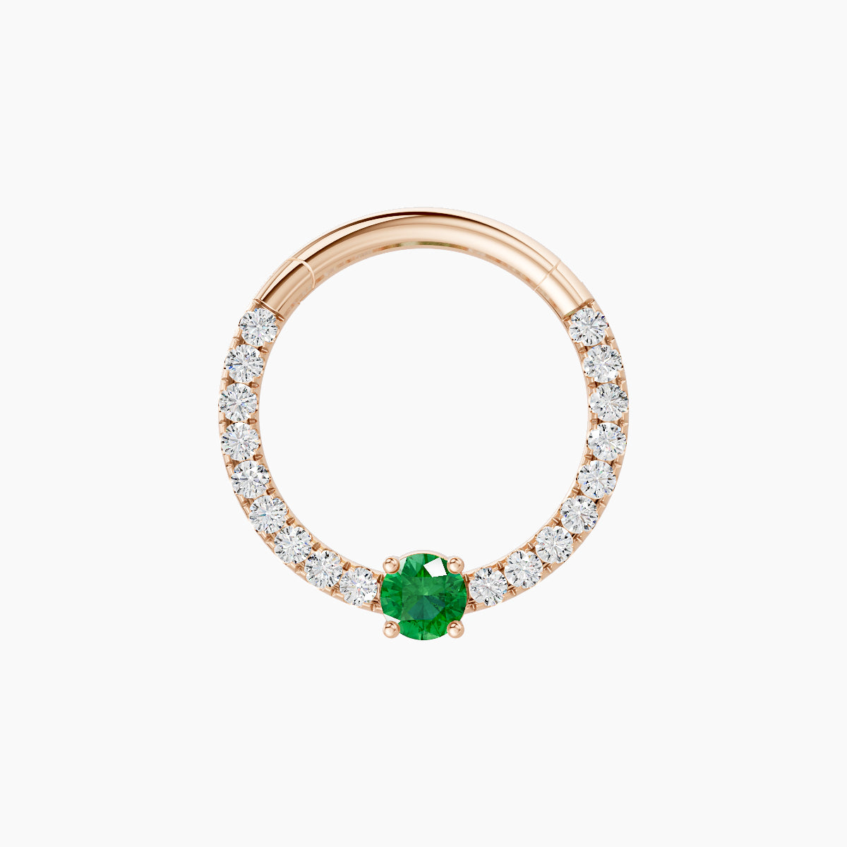 Inanna | 18k Rose Gold 9.5 mm Round Emerald & Diamond Daith Piercing