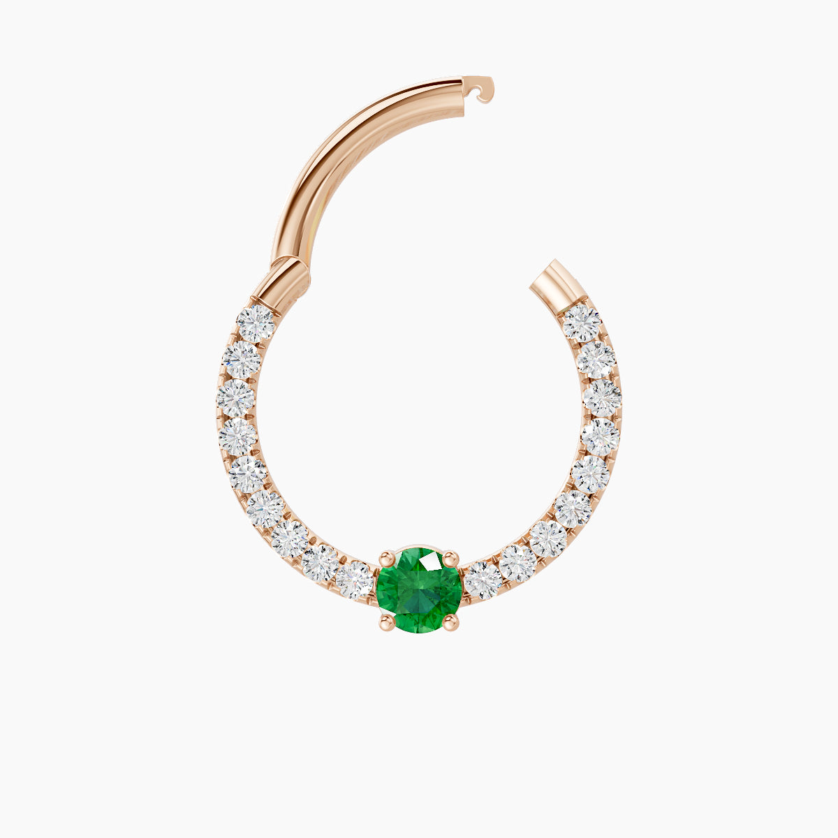 Inanna | 18k Rose Gold 9.5 mm Round Emerald & Diamond Daith Piercing