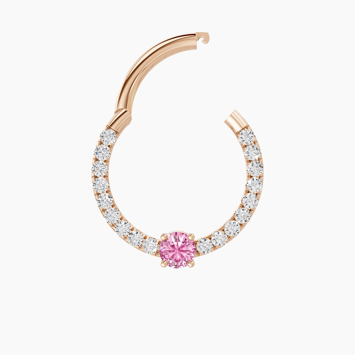 Inanna | 18k Rose Gold 9.5 mm Round Pink Sapphire & Diamond Daith Piercing