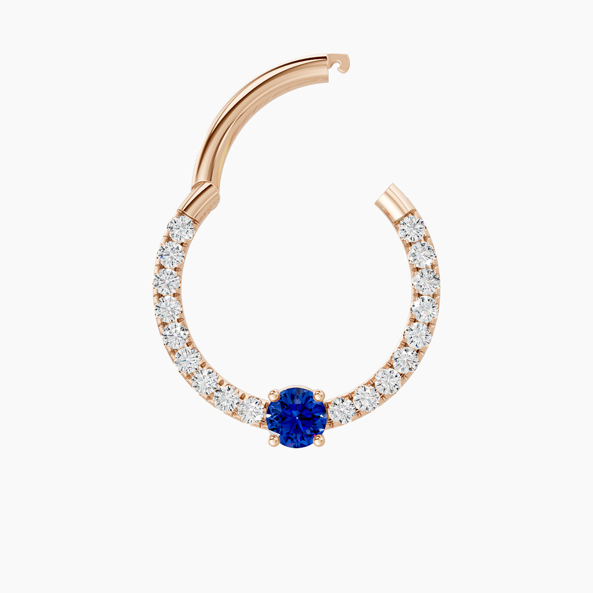 Inanna | 18k Rose Gold 9.5 mm Round Sapphire & Diamond Daith Piercing