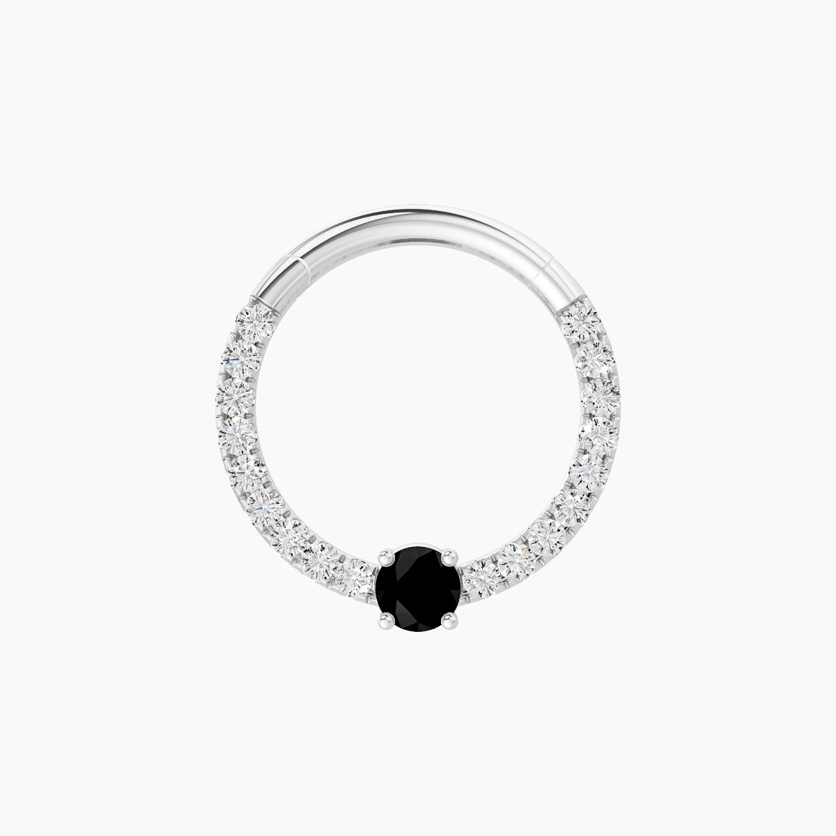 Inanna | 18k White Gold 9.5 mm Round Black Diamond & Diamond Daith Piercing