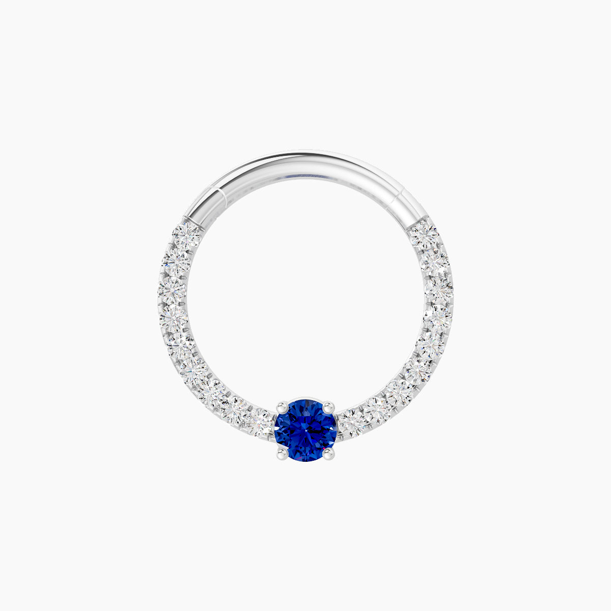 Inanna | 18k White Gold 9.5 mm Round Sapphire & Diamond Daith Piercing