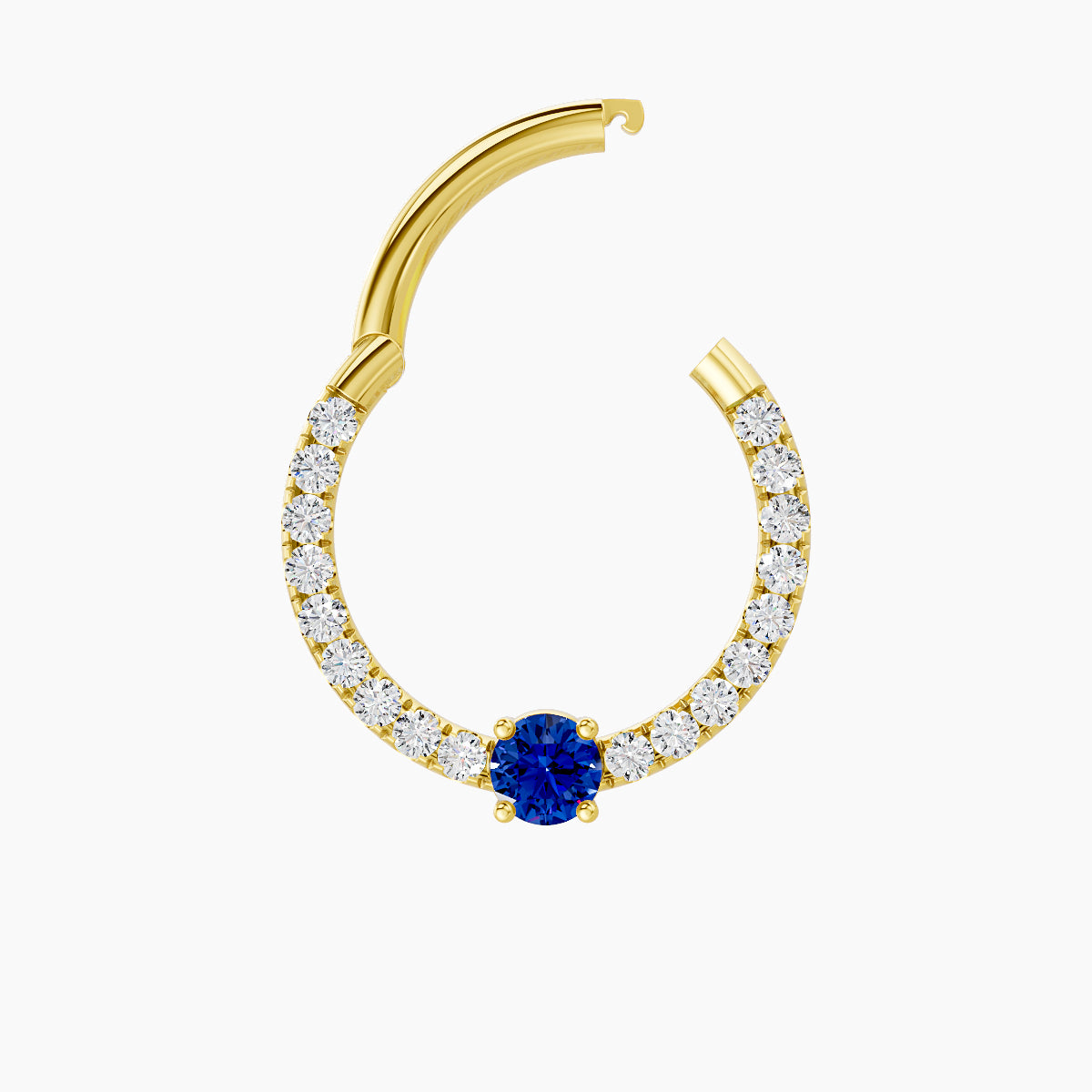 Inanna | 18k Yellow Gold 9.5 mm Round Sapphire & Diamond Daith Piercing