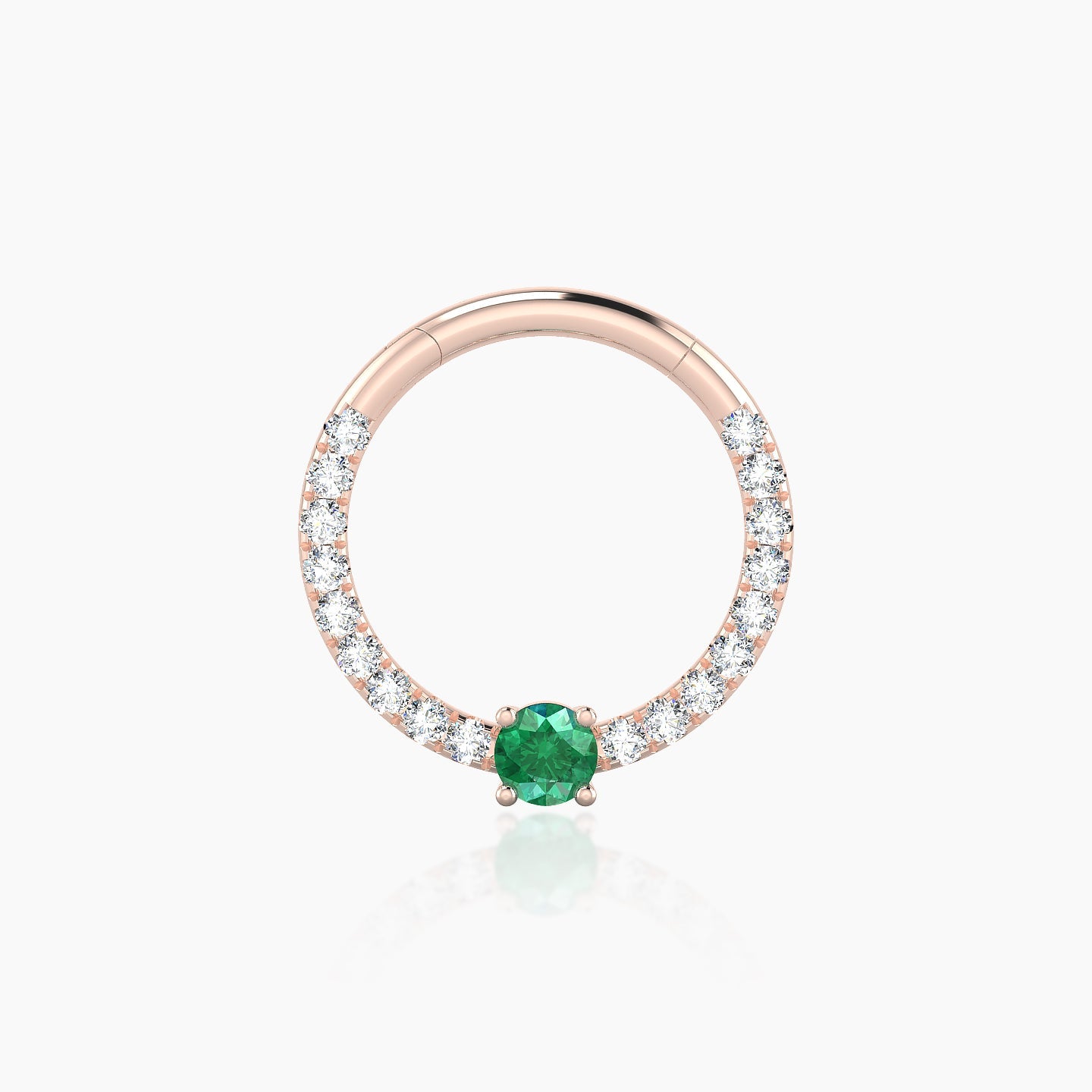 Inanna | 18k Rose Gold 9.5 mm Round Emerald & Diamond Daith Piercing