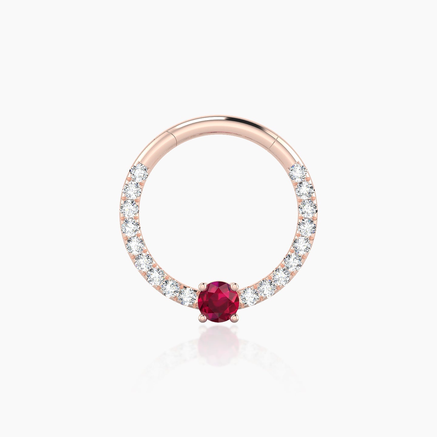 Inanna | 18k Rose Gold 9.5 mm Round Ruby & Diamond Daith Piercing