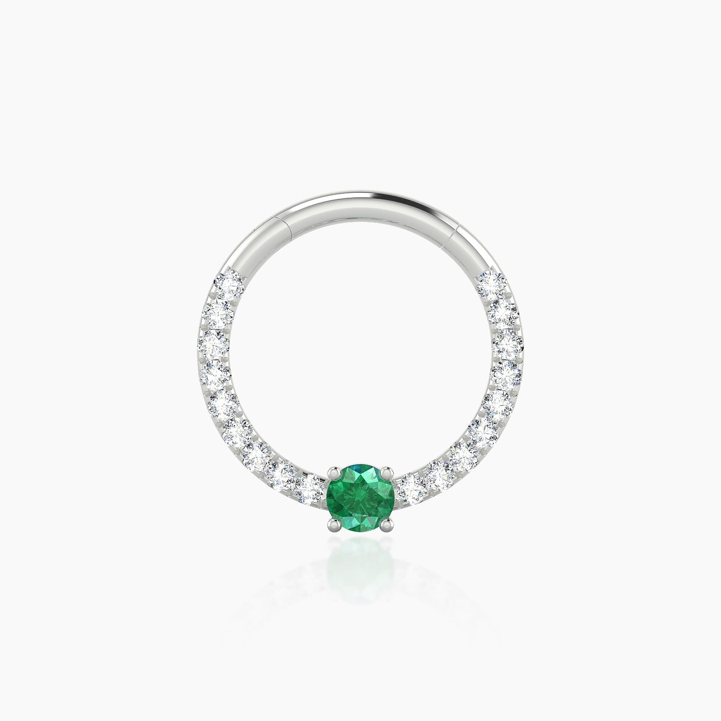 Inanna | 18k White Gold 9.5 mm Round Emerald & Diamond Daith Piercing