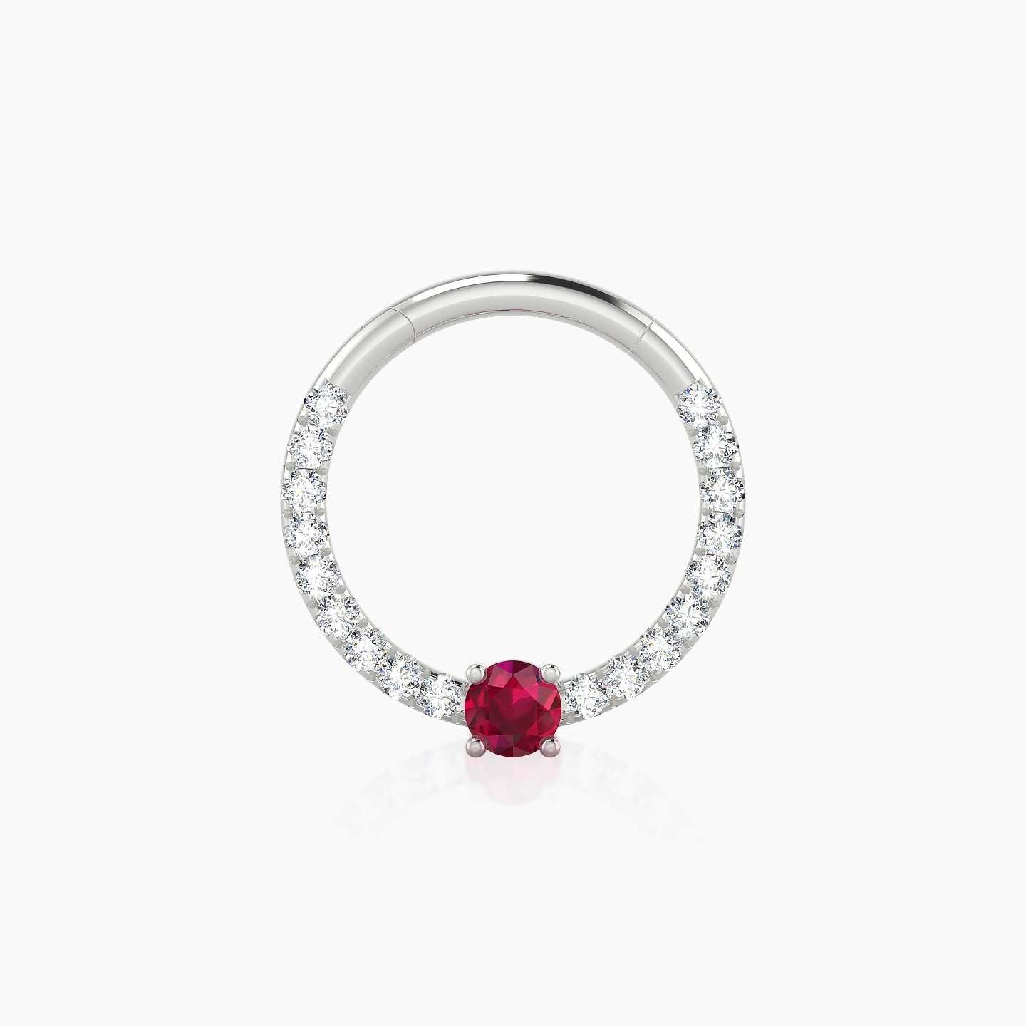 Inanna | 18k White Gold 9.5 mm Round Ruby & Diamond Daith Piercing