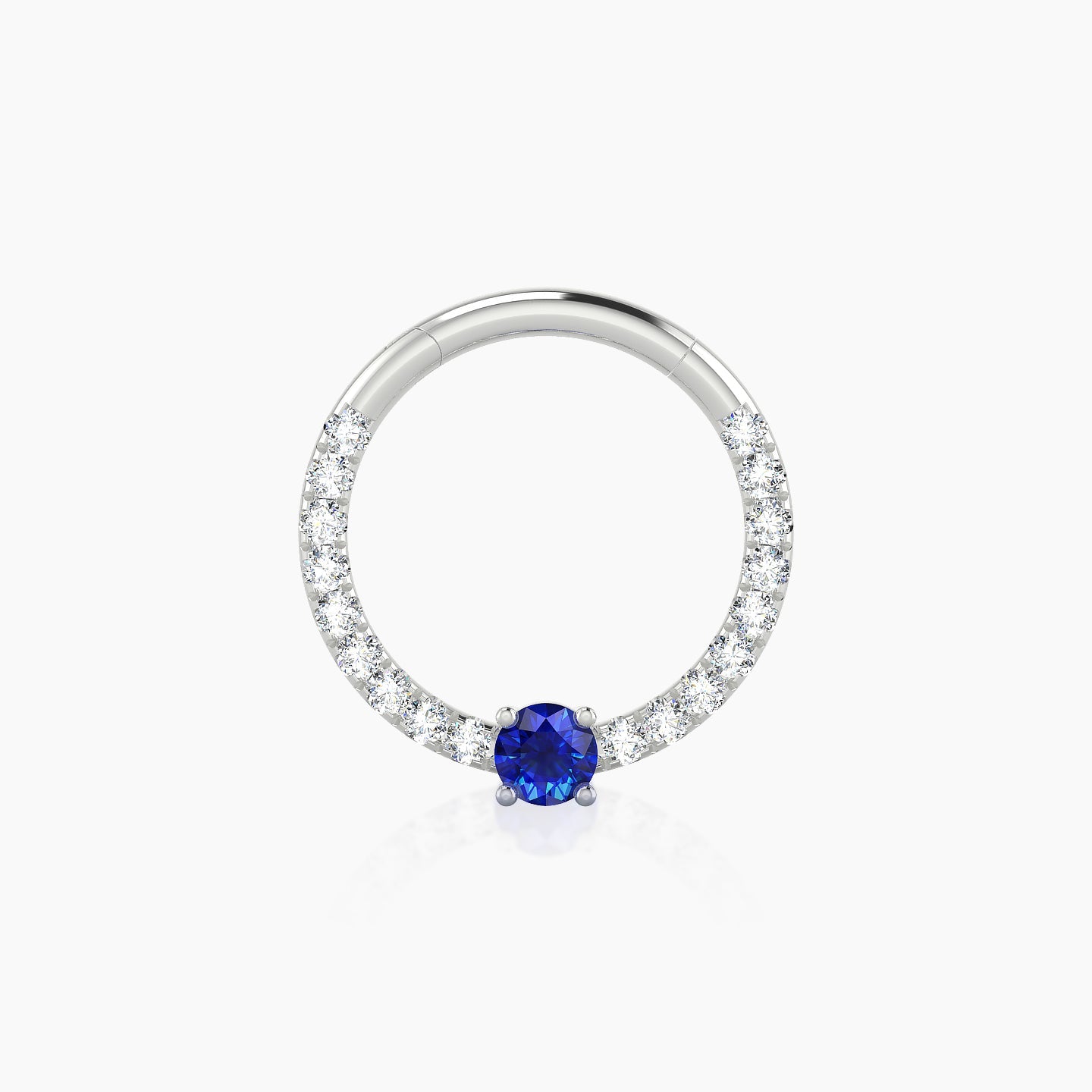 Inanna | 18k White Gold 9.5 mm Round Sapphire & Diamond Daith Piercing