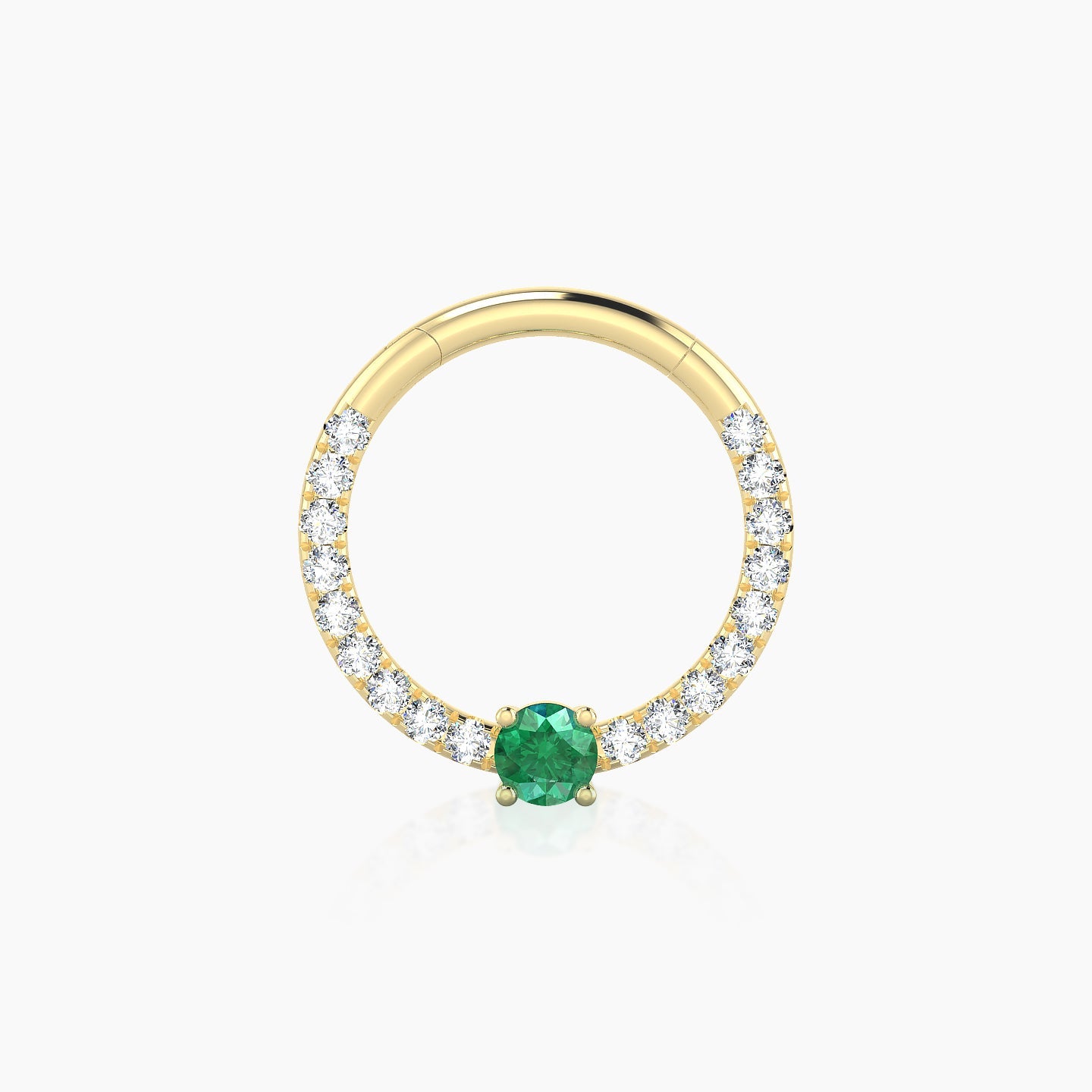 Inanna | 18k Yellow Gold 9.5 mm Round Emerald & Diamond Daith Piercing