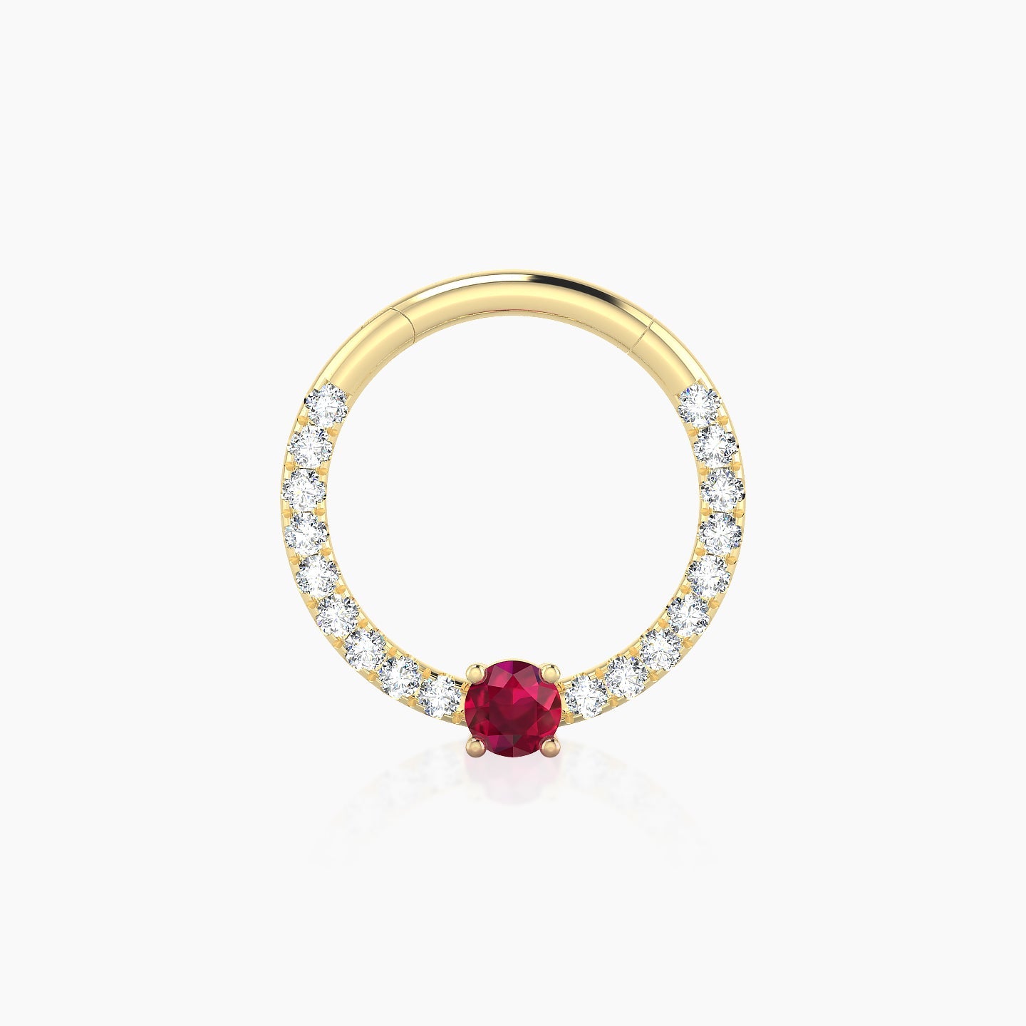 Inanna | 18k Yellow Gold 9.5 mm Round Ruby & Diamond Daith Piercing