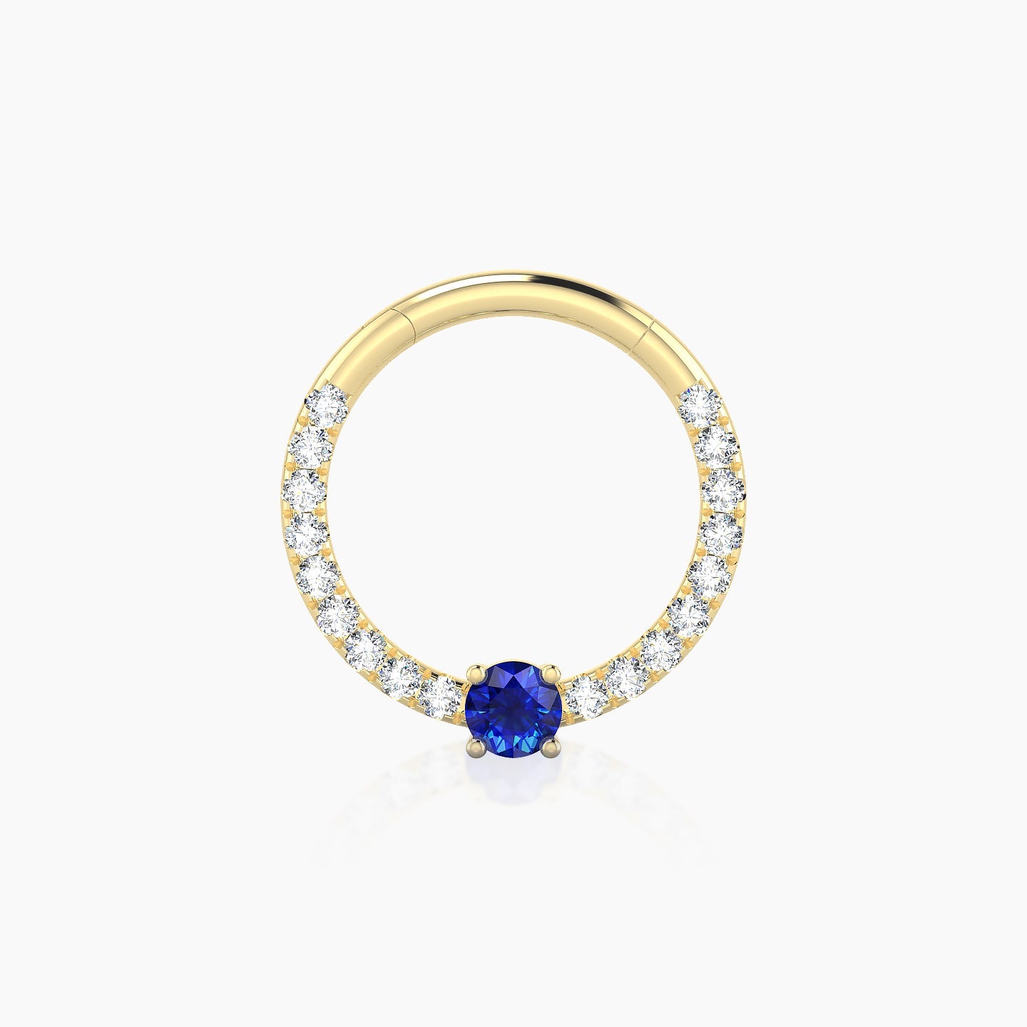 Inanna | 18k Yellow Gold 9.5 mm Round Sapphire & Diamond Daith Piercing