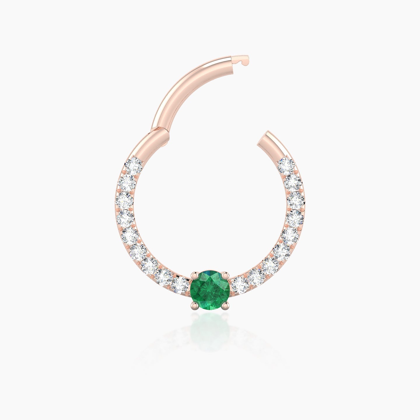 Inanna | 18k Rose Gold 9.5 mm Round Emerald & Diamond Daith Piercing